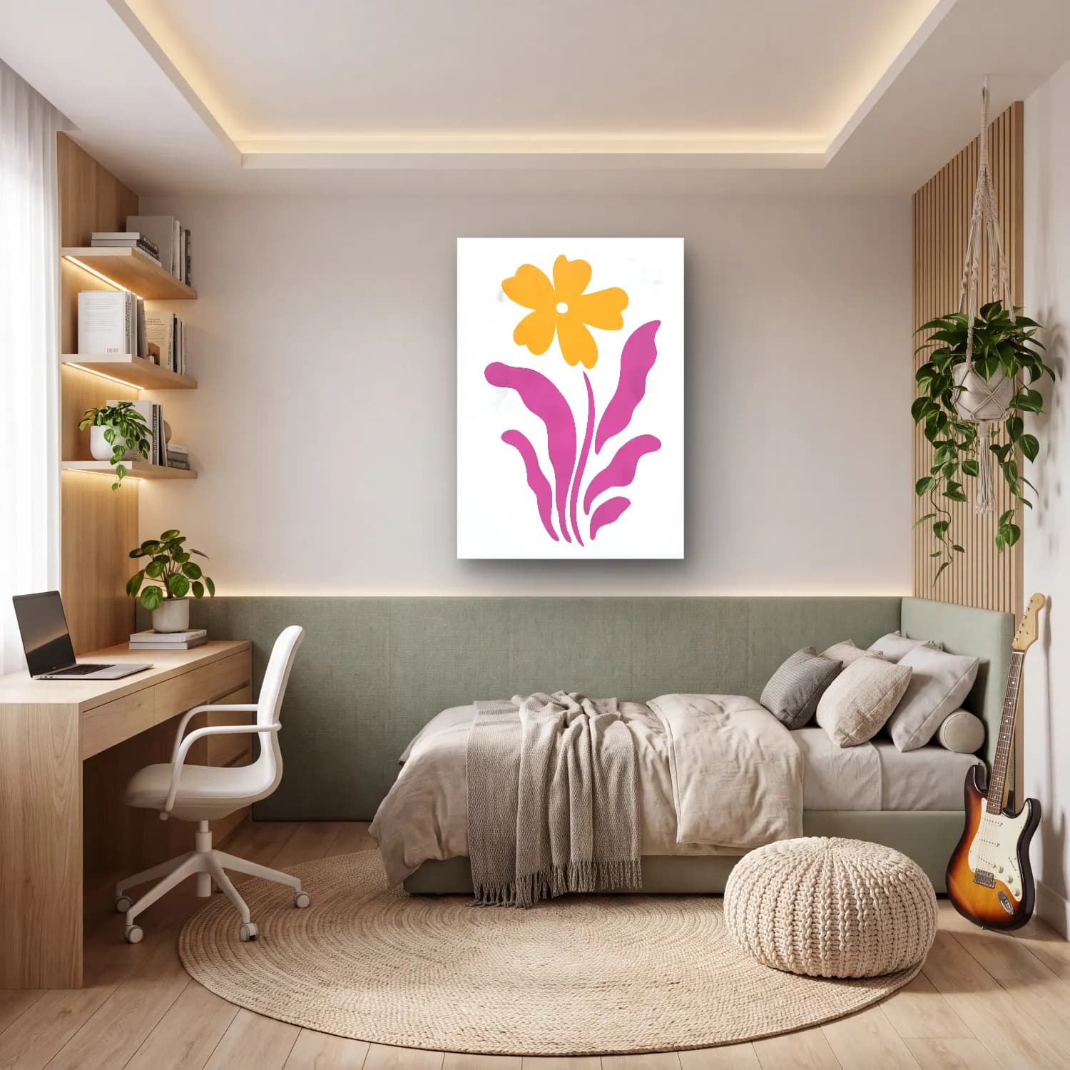 Botanik İllüstrasyon Çiçek Deseni No. 122 cam tablo — genç odasında