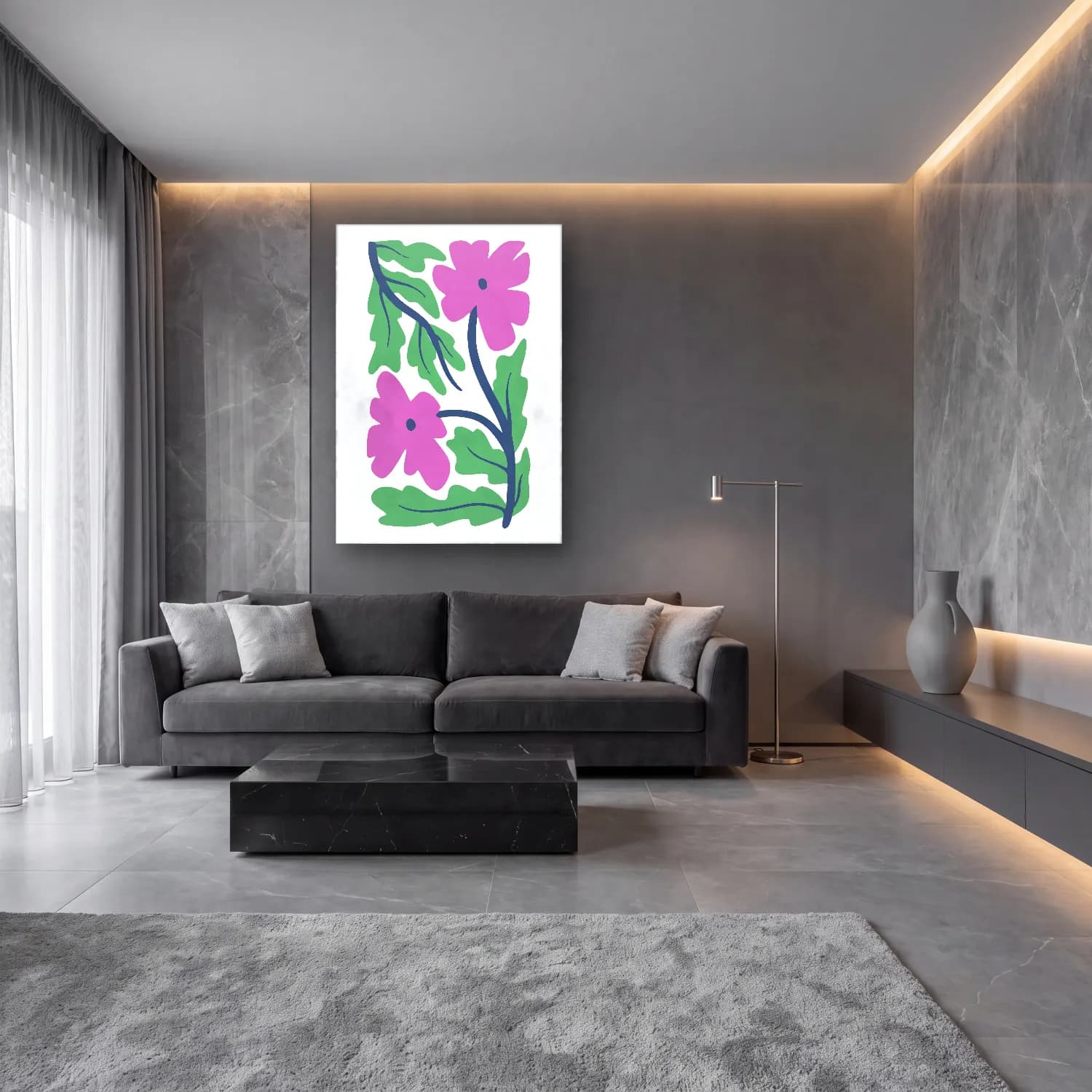 Botanik İllüstrasyon Çiçek Deseni No. 123 cam tablo — lüks salon duvarında