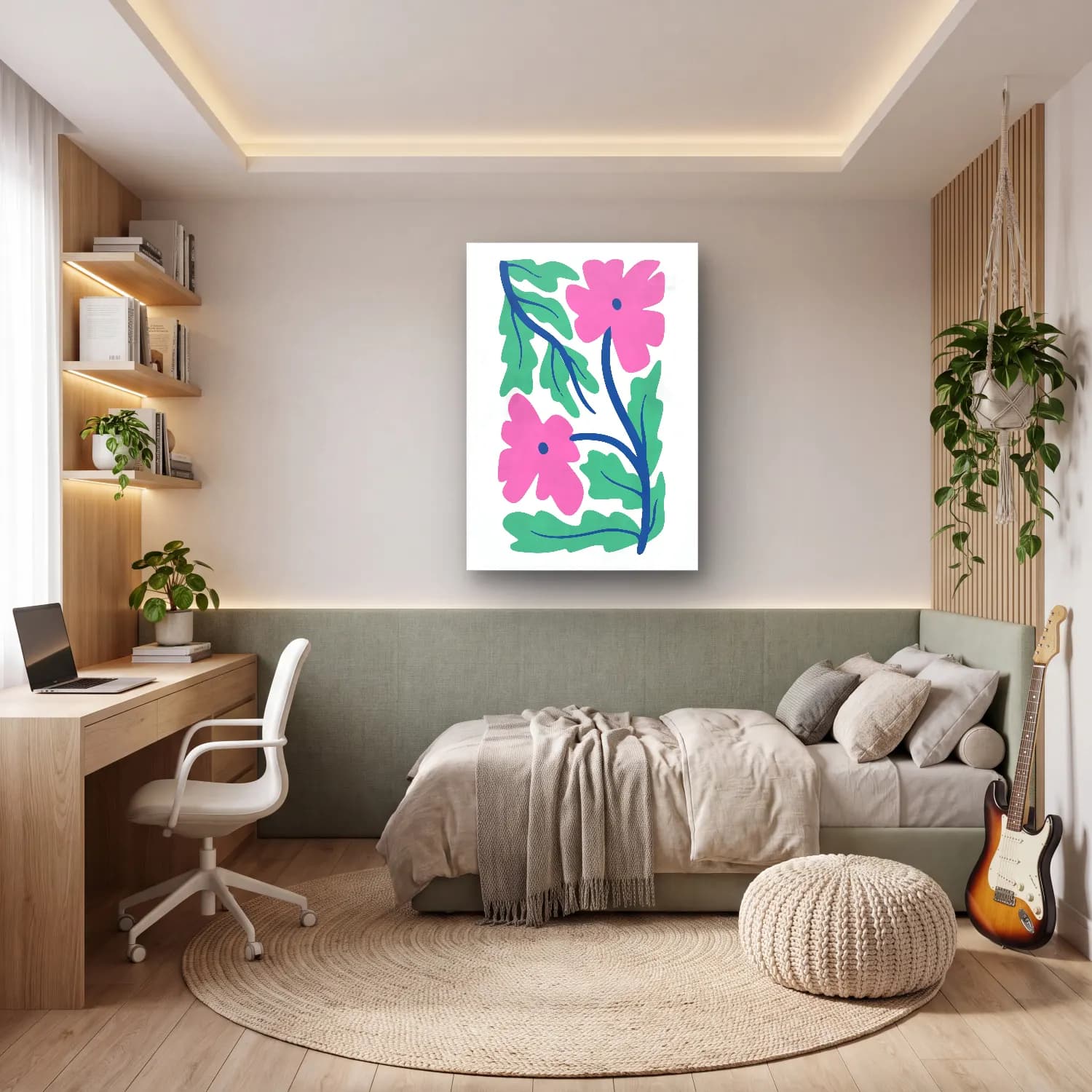 Botanik İllüstrasyon Çiçek Deseni No. 123 cam tablo — genç odasında