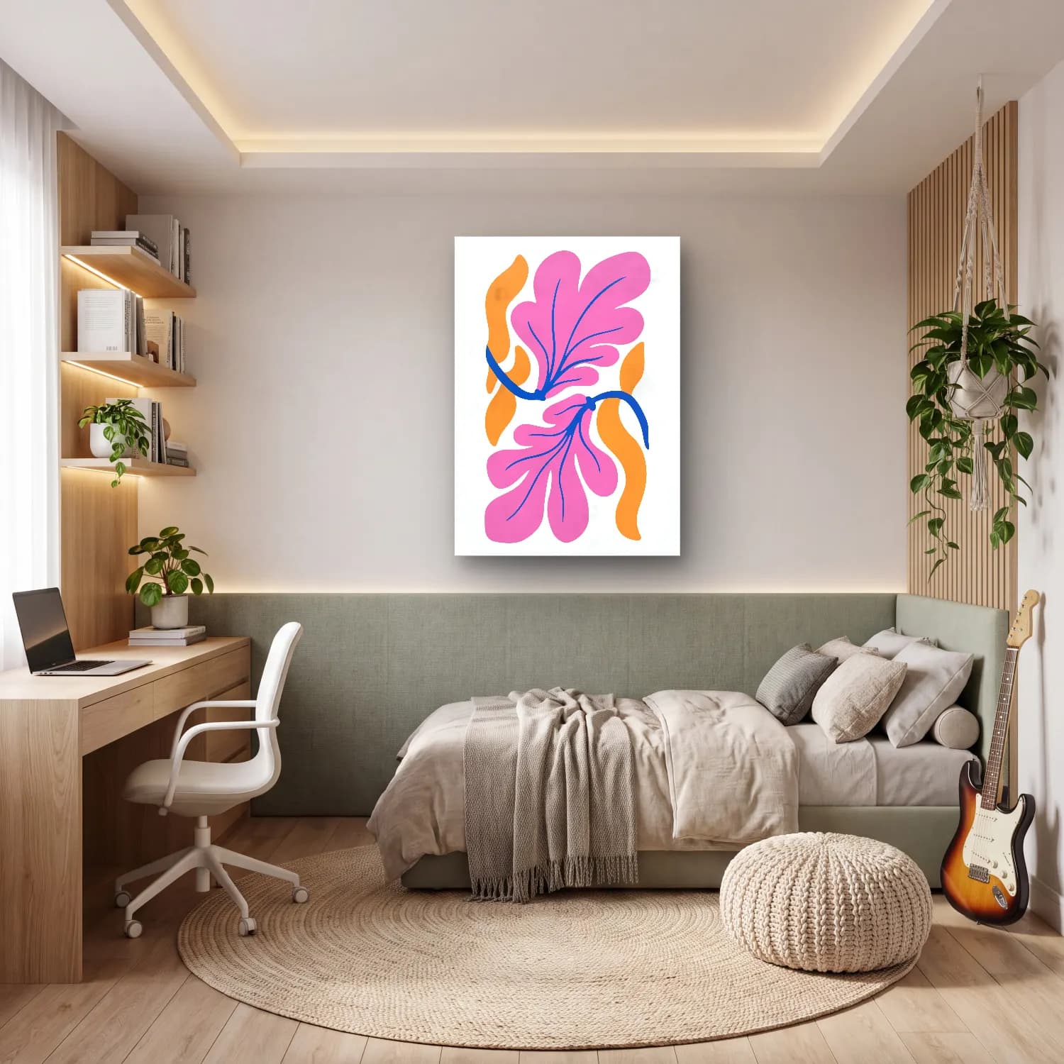 Boho Çiçek Deseni No. 75 cam tablo — genç odasında