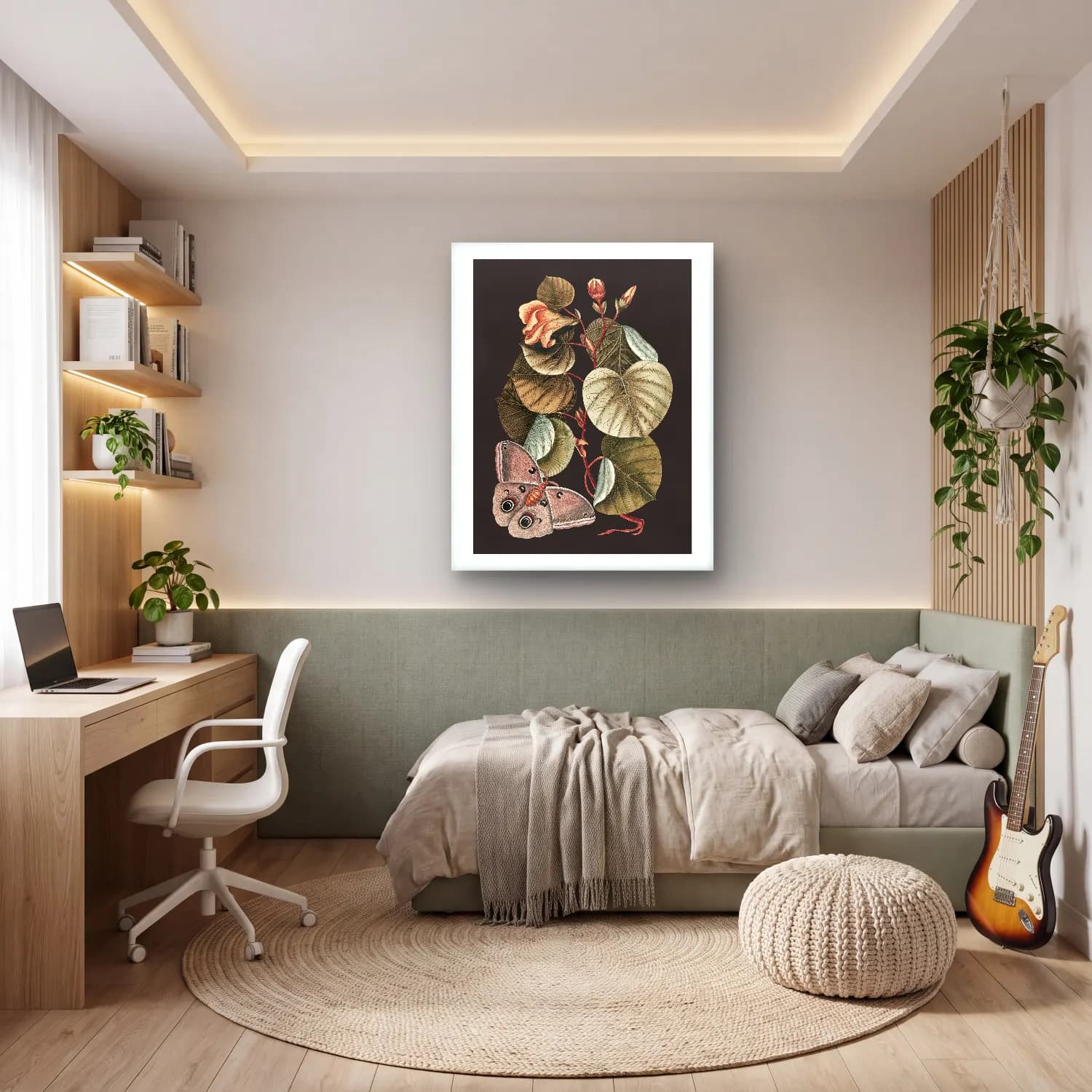 Botanik İllüstrasyon Kelebek – Pastel Tonlar cam tablo — genç odasında