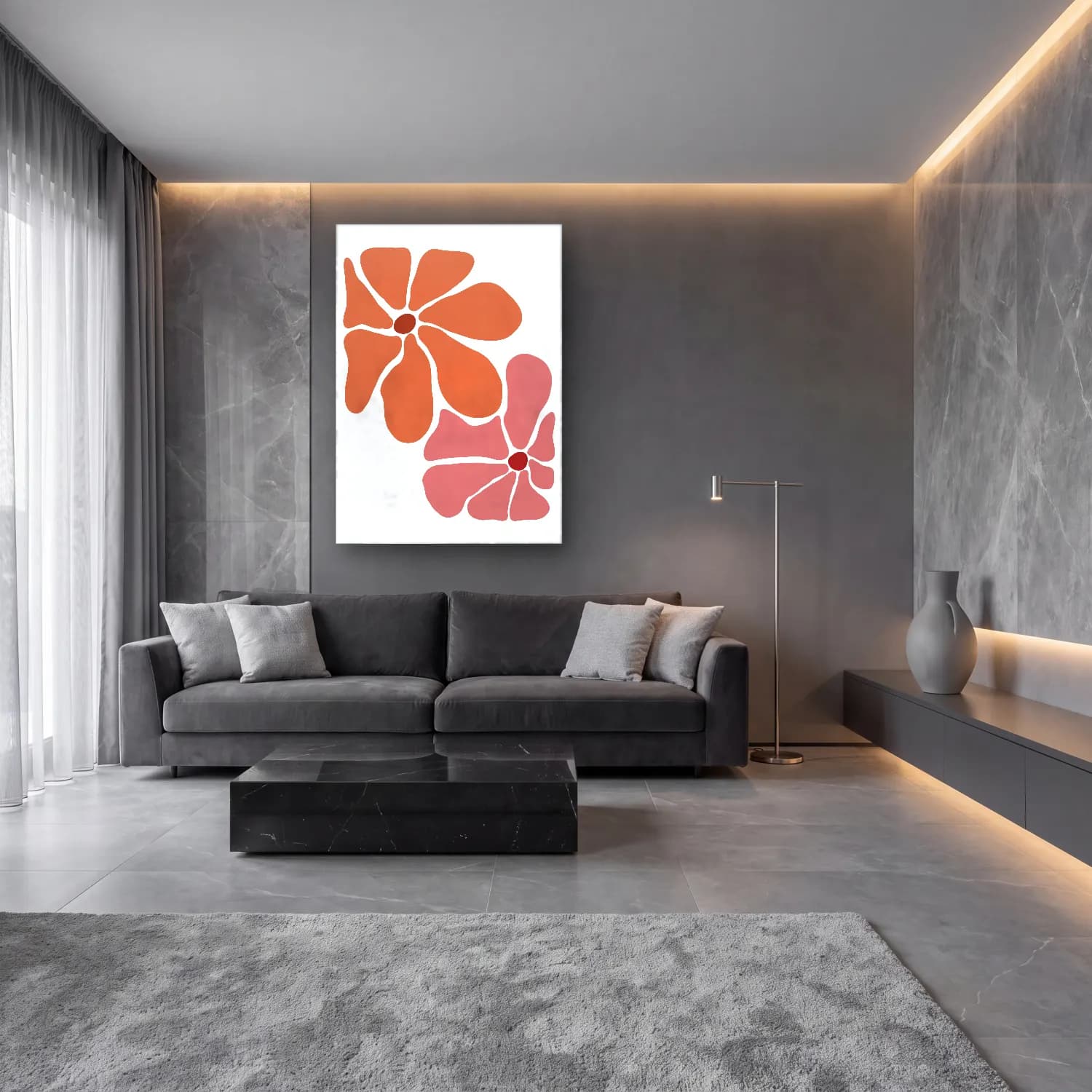 Botanik İllüstrasyon Çiçek Deseni No. 124 cam tablo — lüks salon duvarında