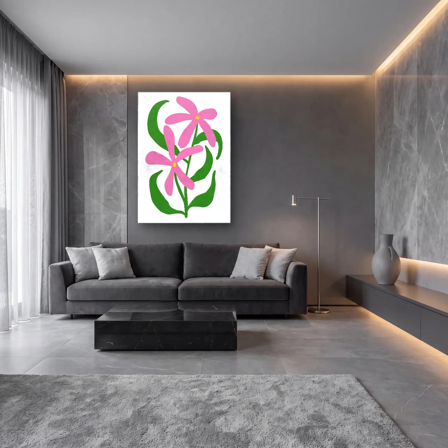 Botanik İllüstrasyon Çiçek Deseni No. 125 cam tablo — lüks salon duvarında