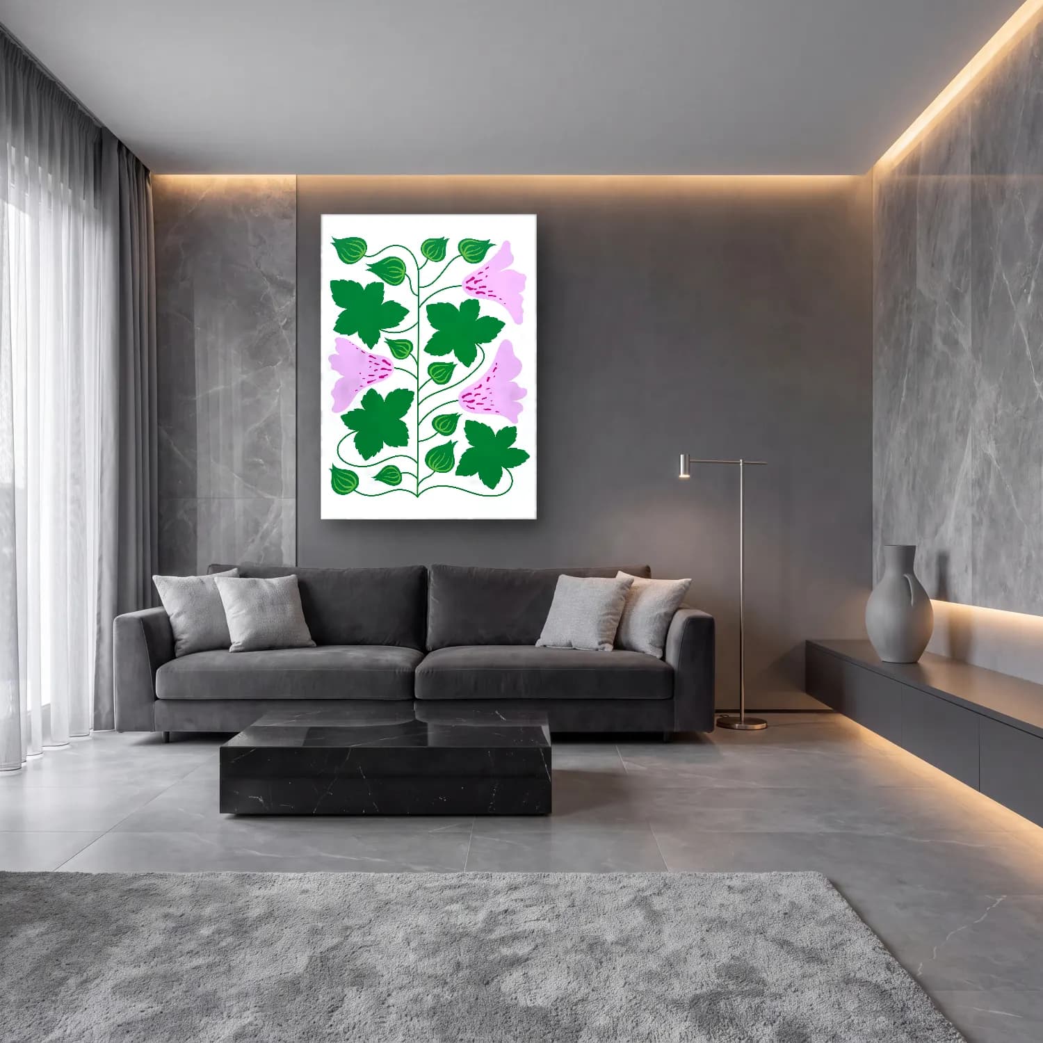 Botanik İllüstrasyon Çiçek Deseni No. 126 cam tablo — lüks salon duvarında