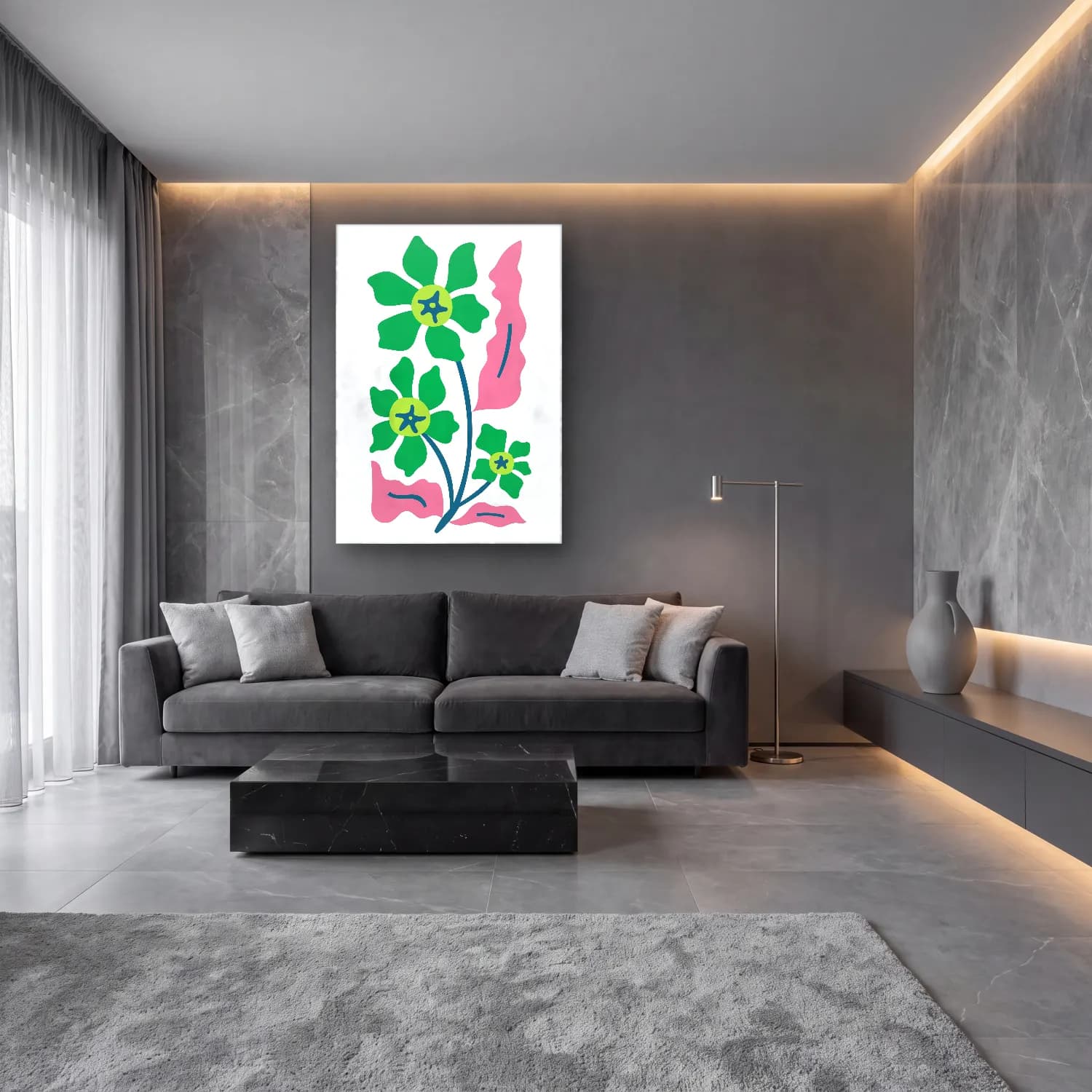 Botanik İllüstrasyon Çiçek Deseni No. 127 cam tablo — lüks salon duvarında