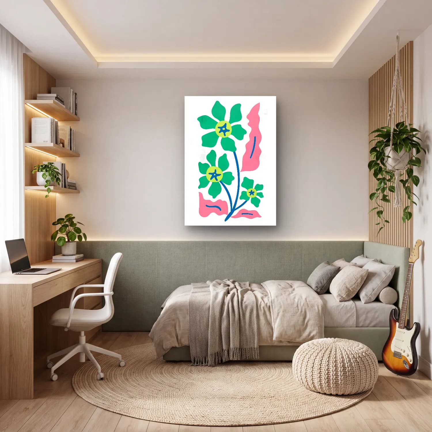 Botanik İllüstrasyon Çiçek Deseni No. 127 cam tablo — genç odasında