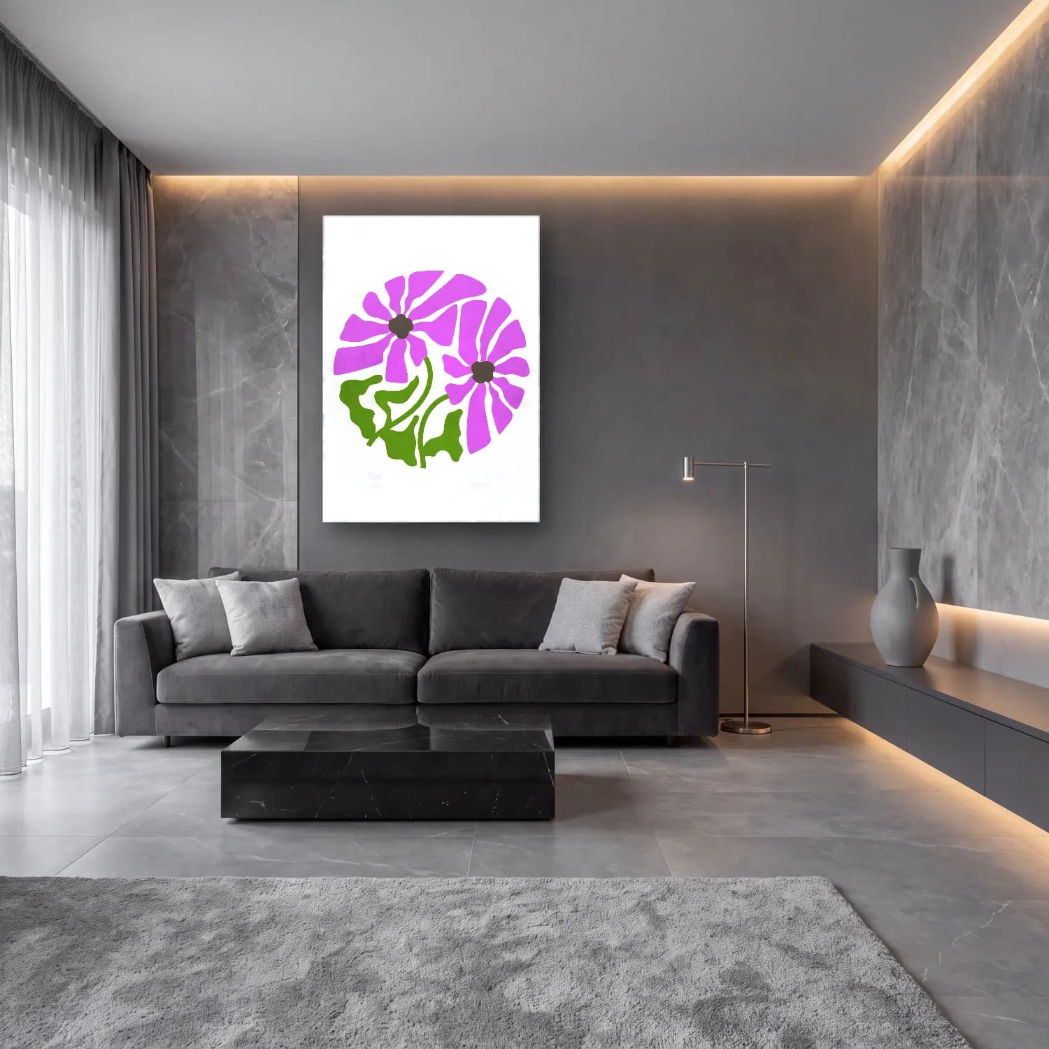 Botanik İllüstrasyon Çiçek Deseni No. 128 cam tablo — lüks salon duvarında