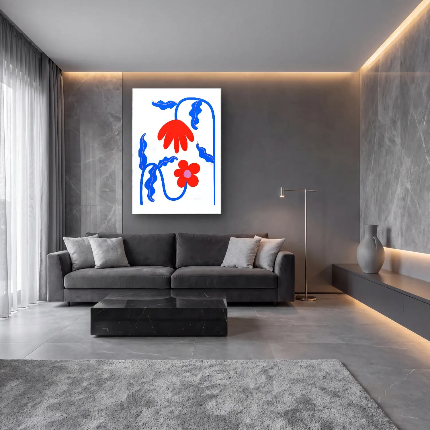 Botanik İllüstrasyon Çiçek Deseni No. 130 cam tablo — lüks salon duvarında