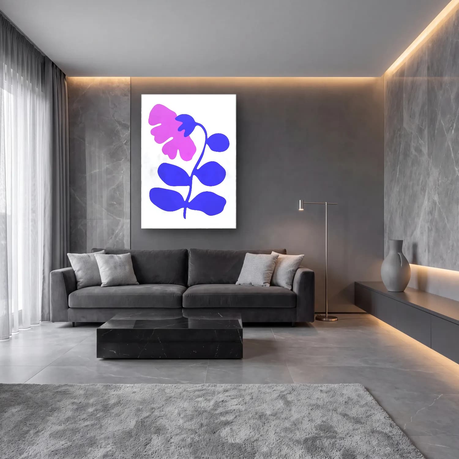 Botanik İllüstrasyon Çiçek Deseni No. 132 cam tablo — lüks salon duvarında