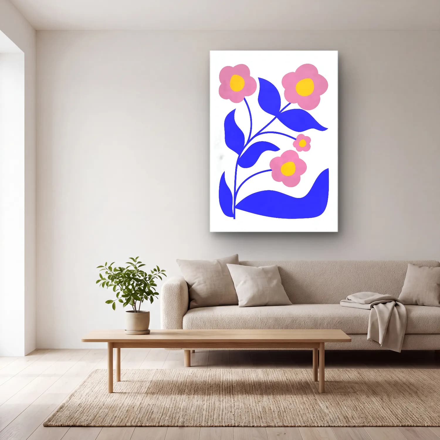 Pastel Çiçek Deseni No. 198 cam tablo — açık renk salonda