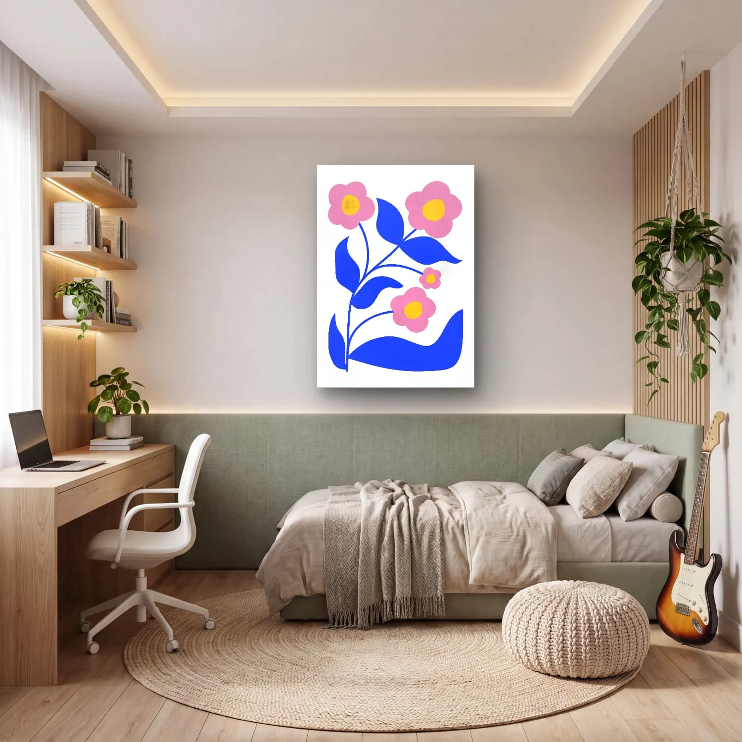 Pastel Çiçek Deseni No. 198 cam tablo — genç odasında