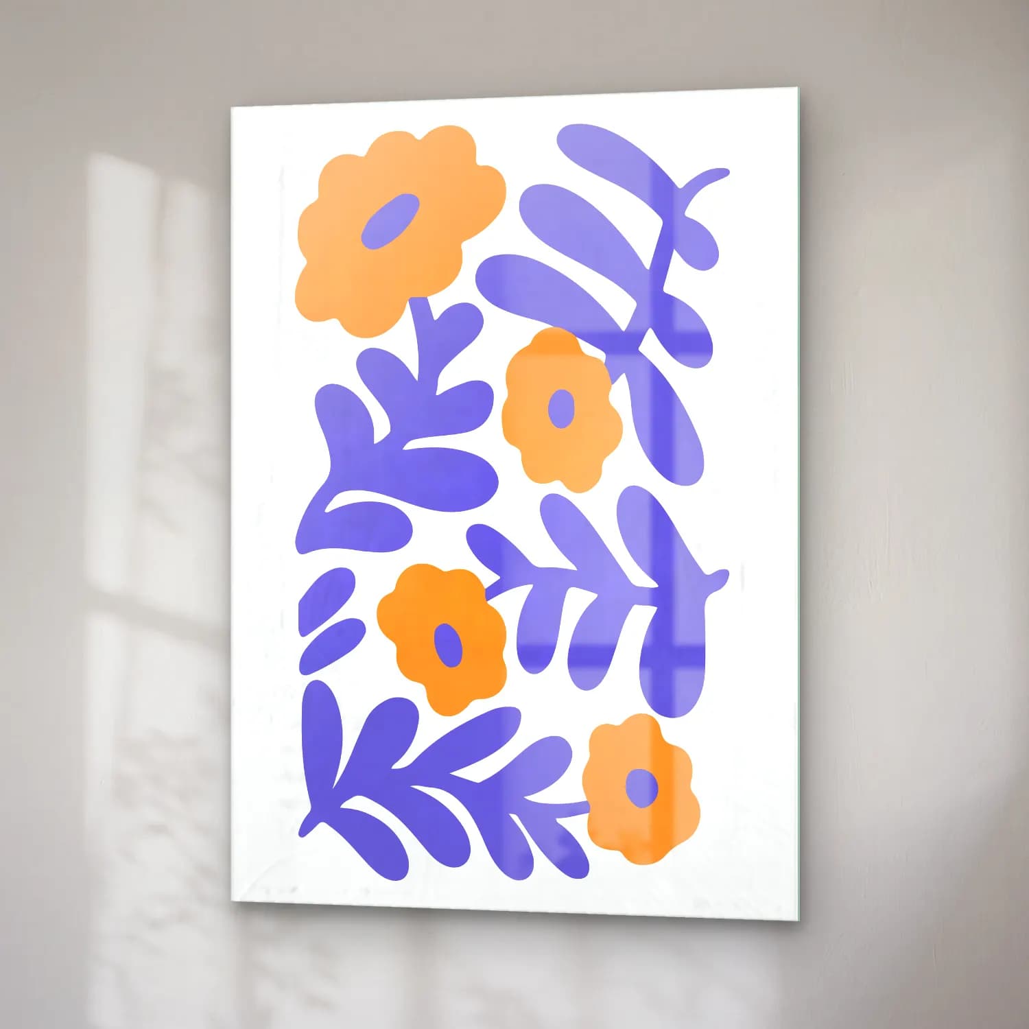 Boho Çiçek Deseni No. 77 cam tablo — sağ açıdan görünüm
