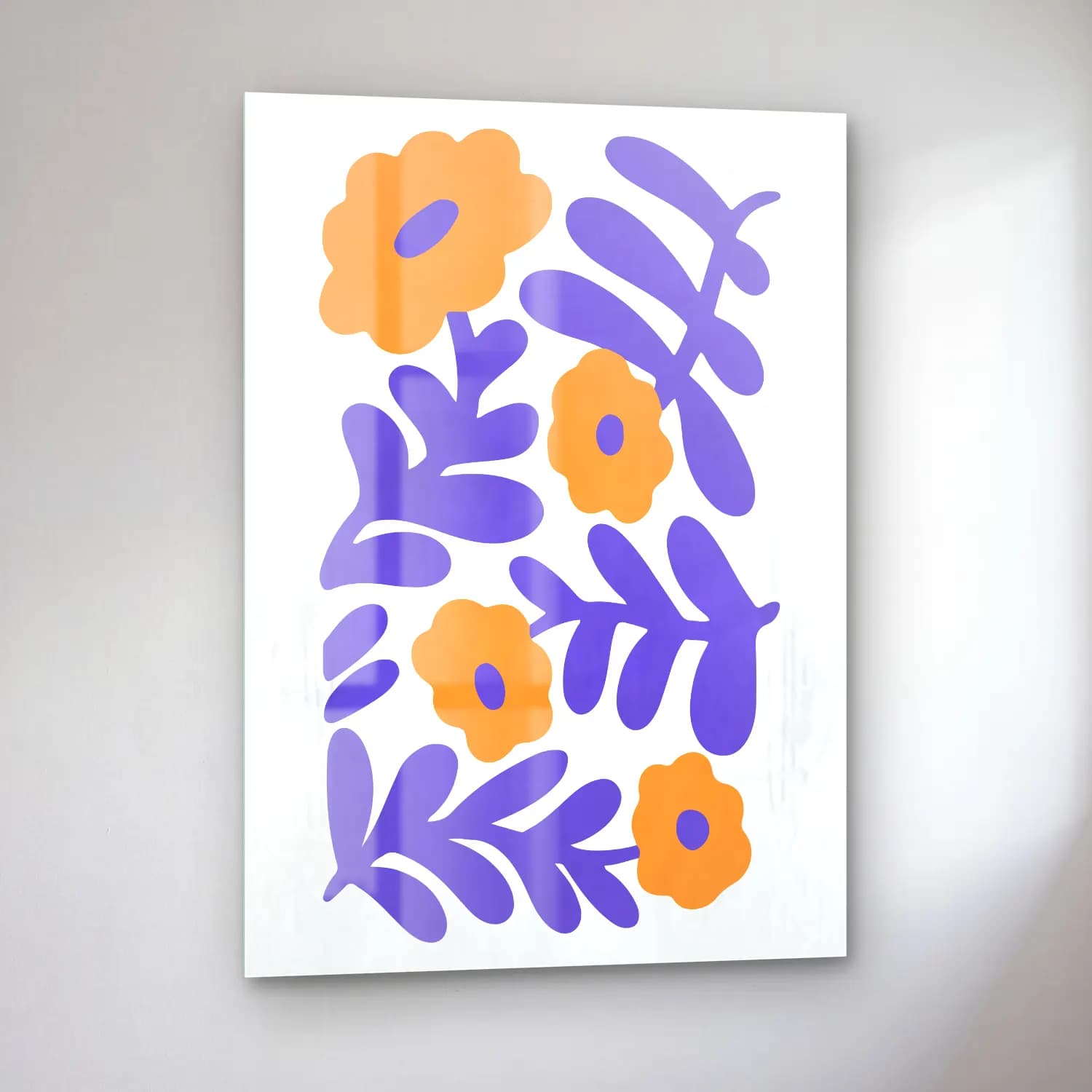 Boho Çiçek Deseni No. 77 cam tablo — sol açıdan görünüm