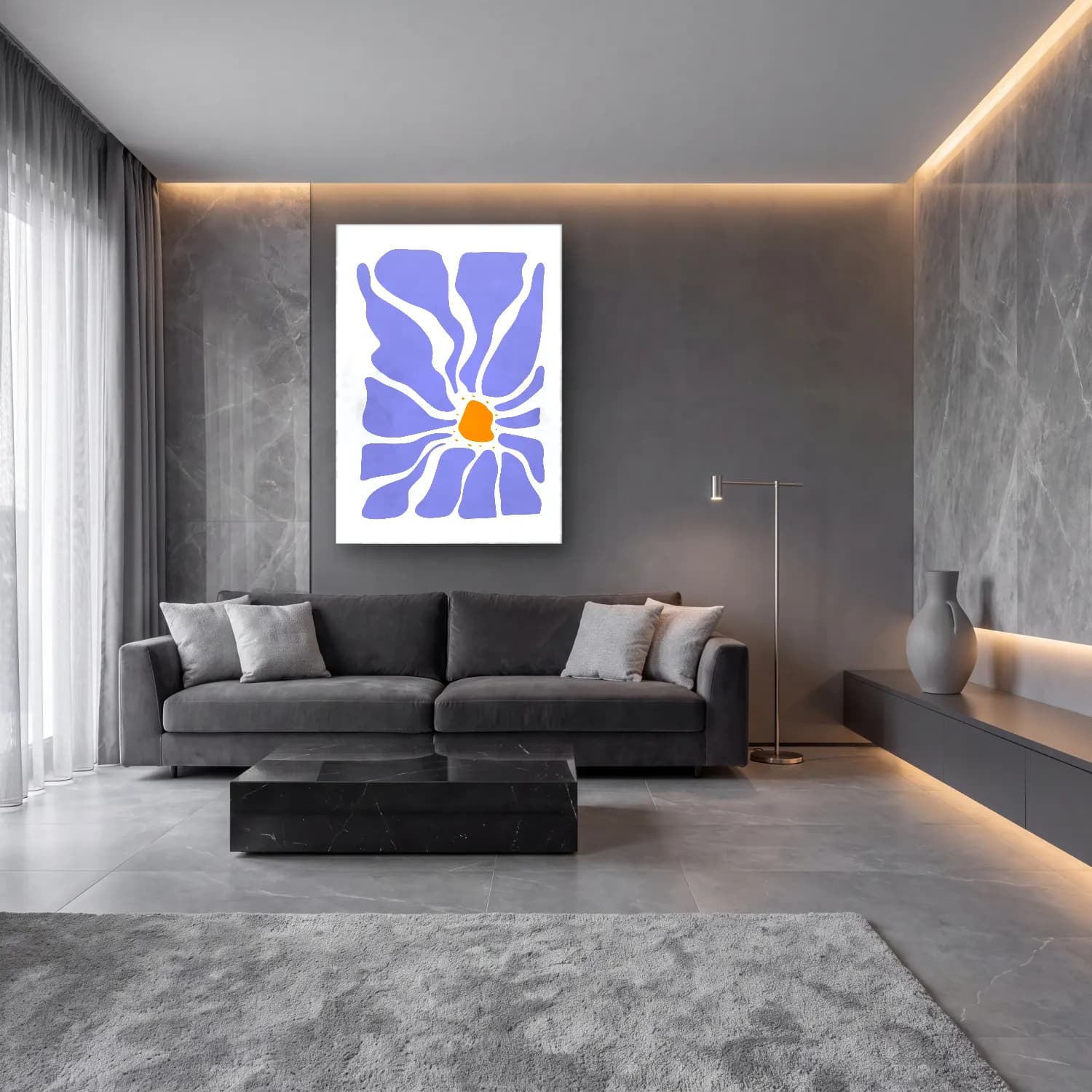 Boho Çiçek Deseni No. 78 cam tablo — lüks salon duvarında
