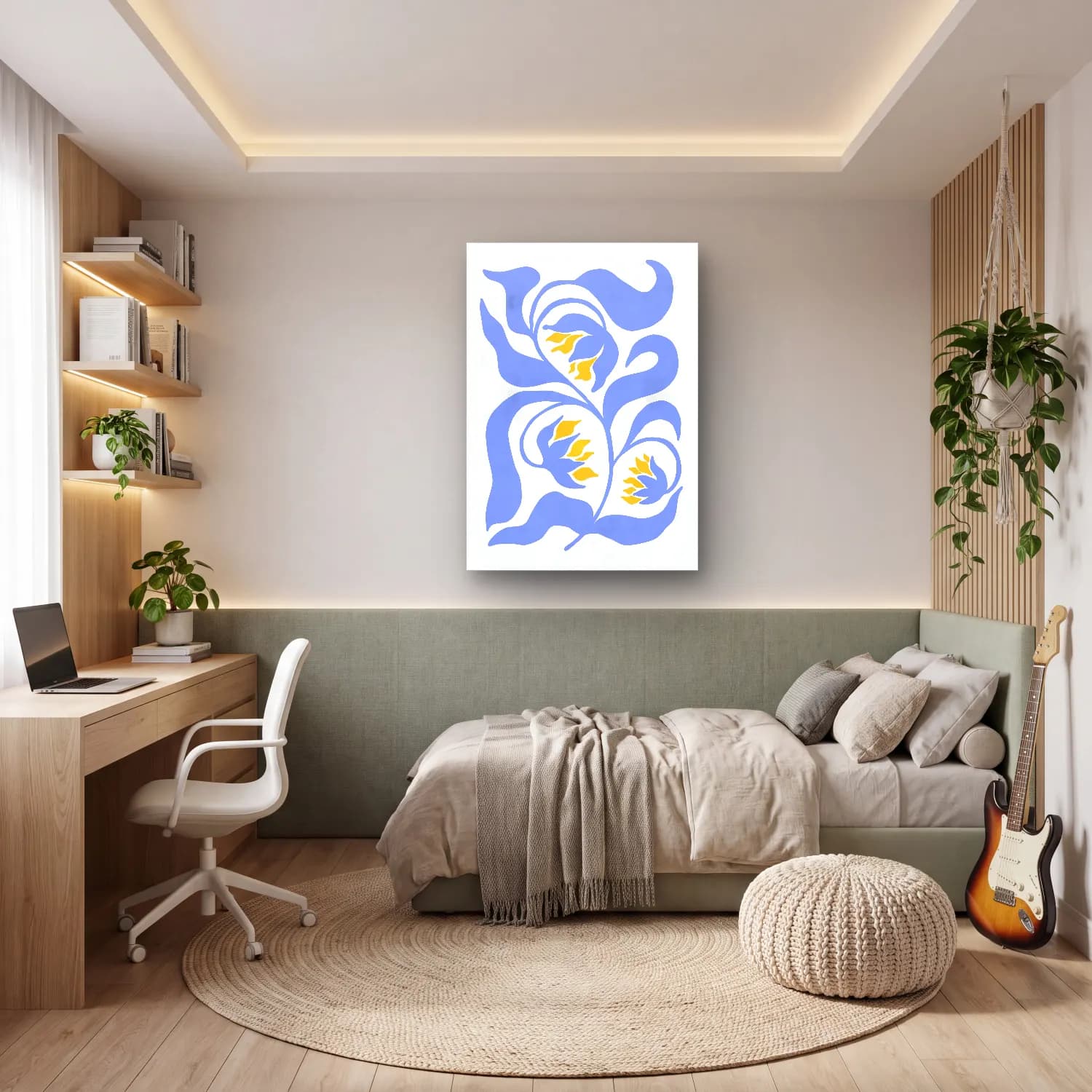 Boho Çiçek Deseni No. 79 cam tablo — genç odasında