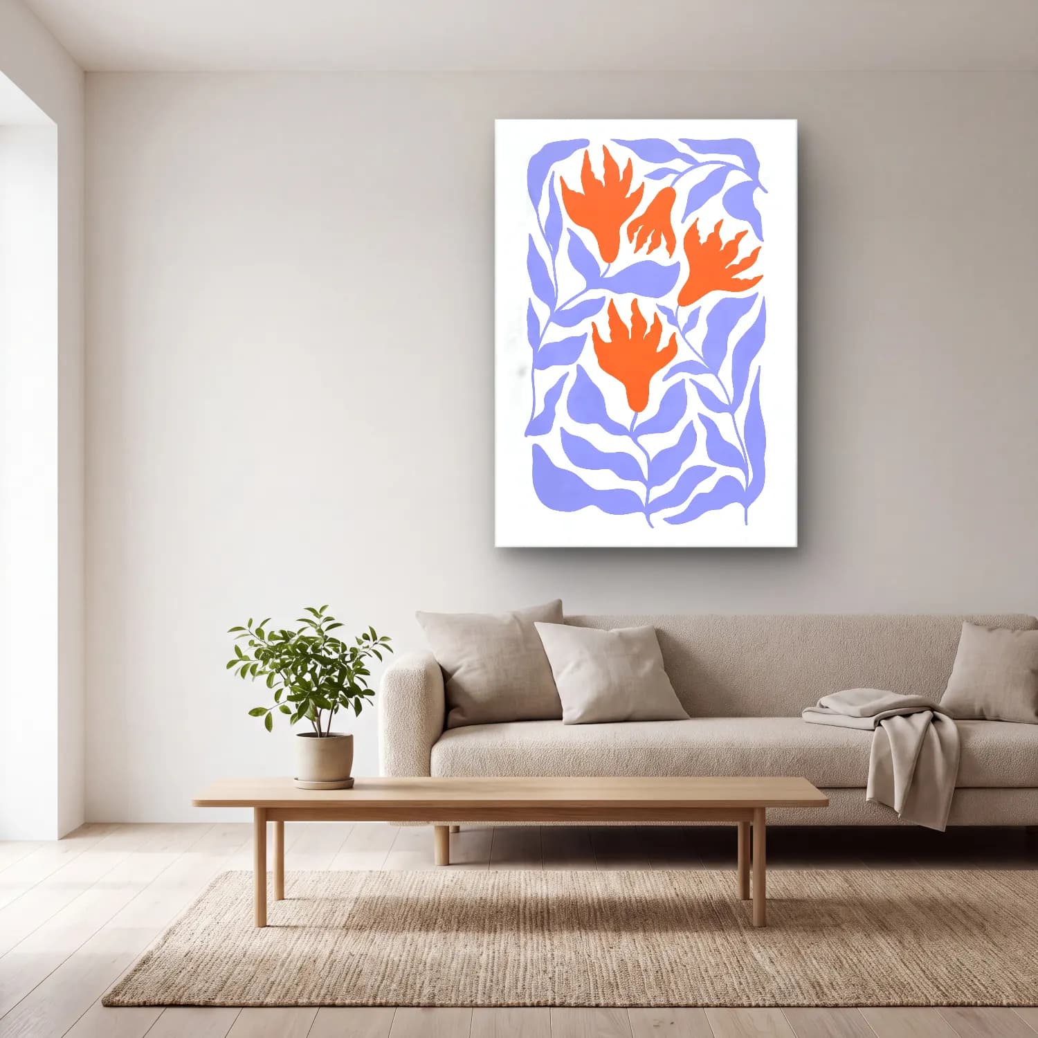 Boho Çiçek Deseni No. 80 cam tablo — açık renk salonda