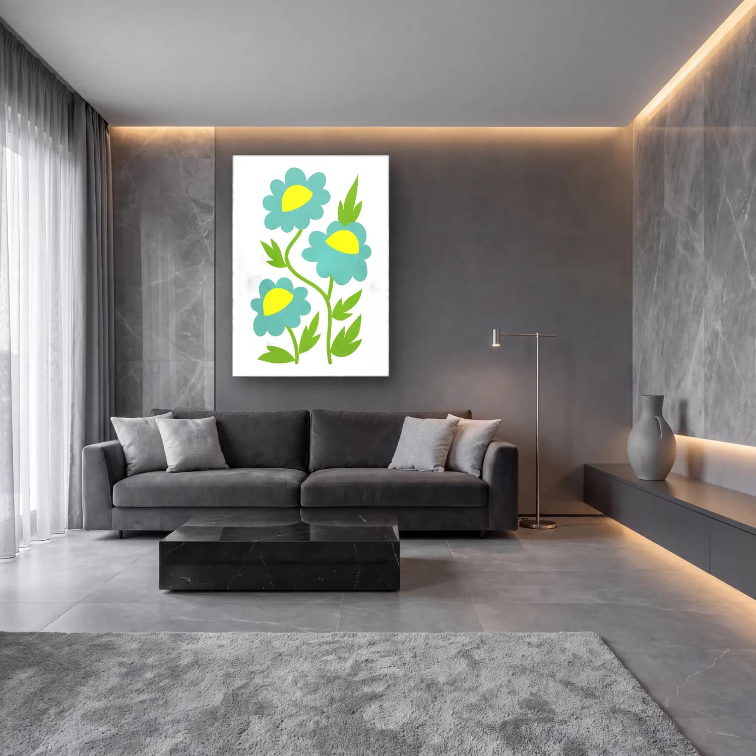Botanik İllüstrasyon Çiçek Deseni No. 133 cam tablo — lüks salon duvarında