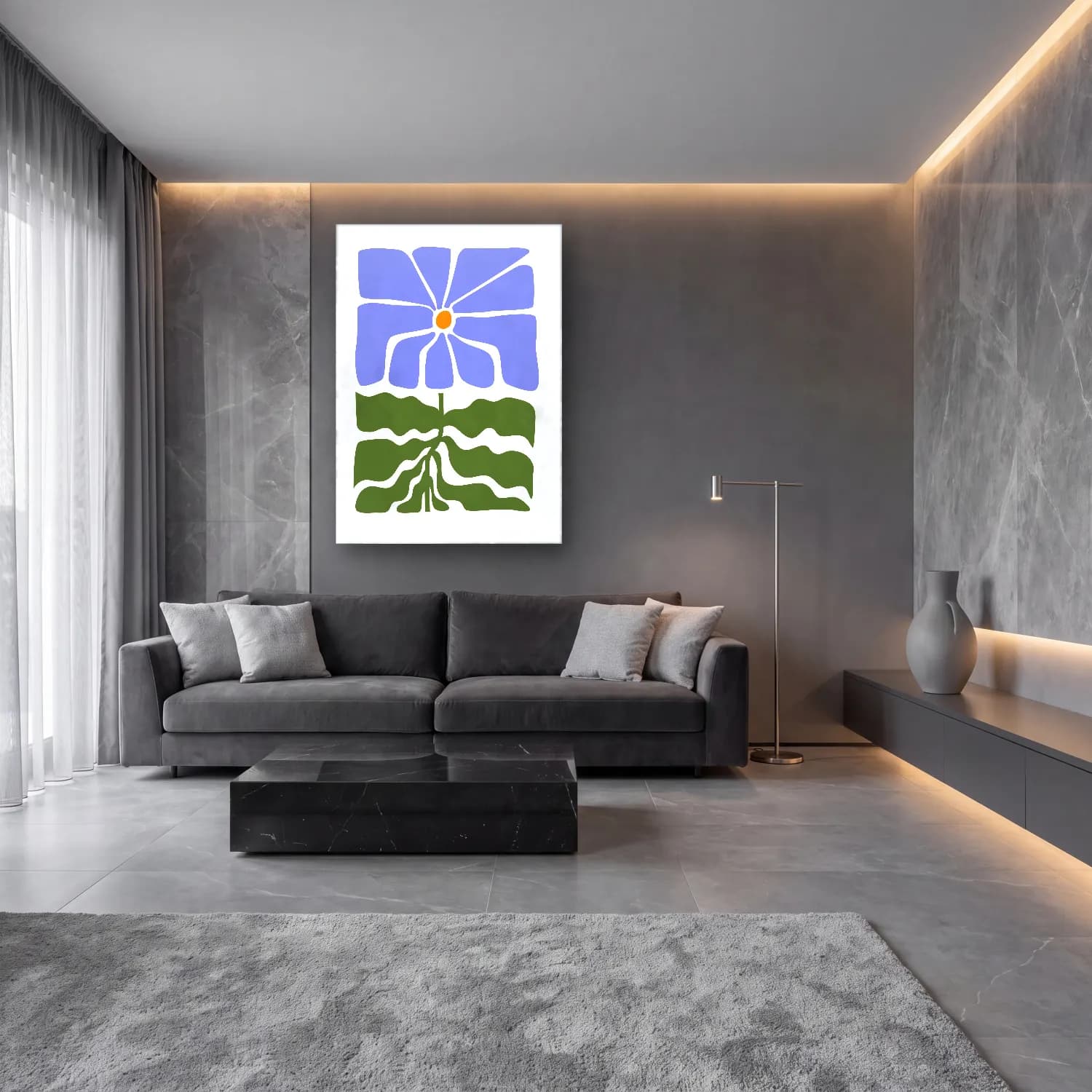 Botanik İllüstrasyon Çiçek Deseni No. 134 cam tablo — lüks salon duvarında