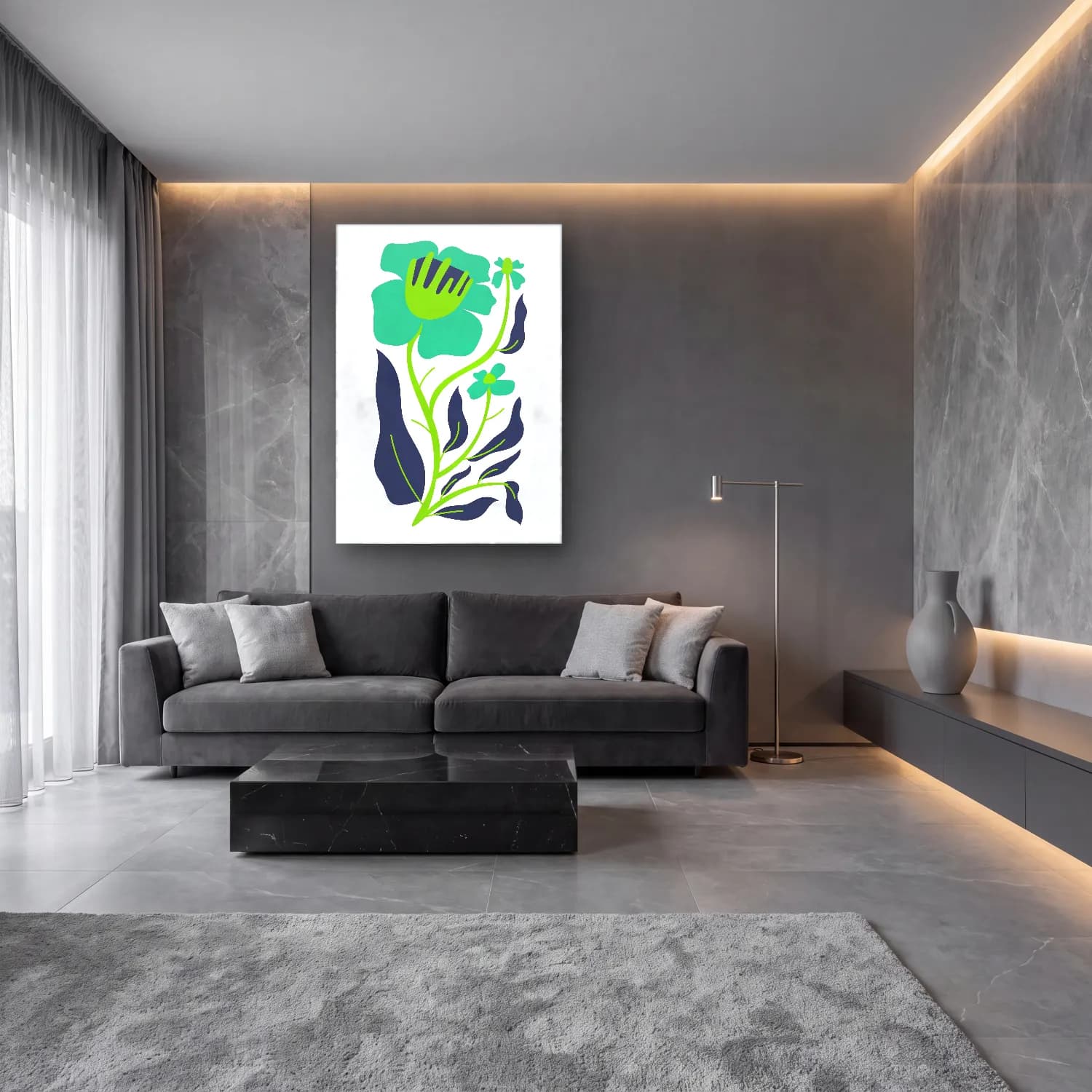 Botanik İllüstrasyon Çiçek Deseni No. 135 cam tablo — lüks salon duvarında