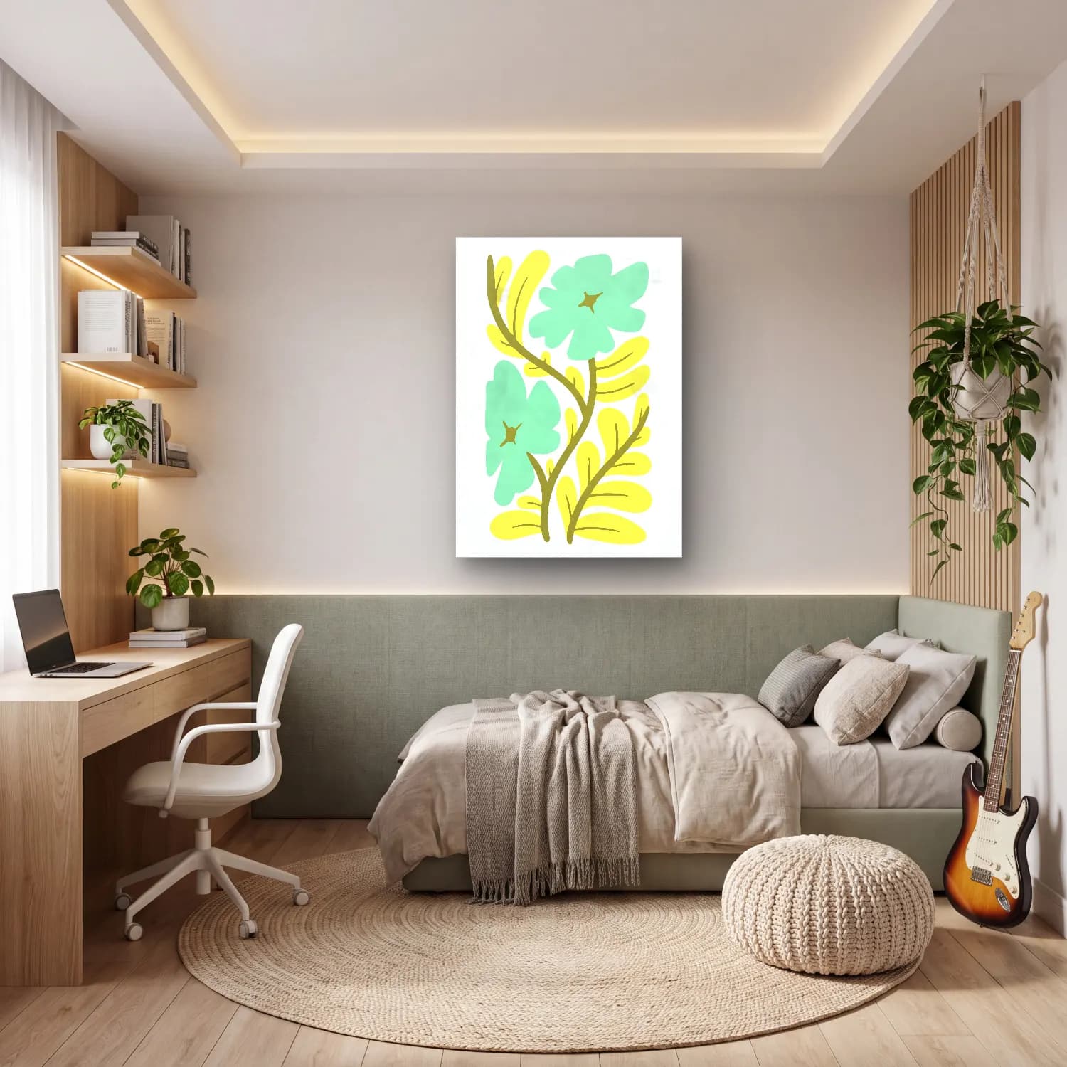 Botanik İllüstrasyon Çiçek Deseni No. 136 cam tablo — genç odasında
