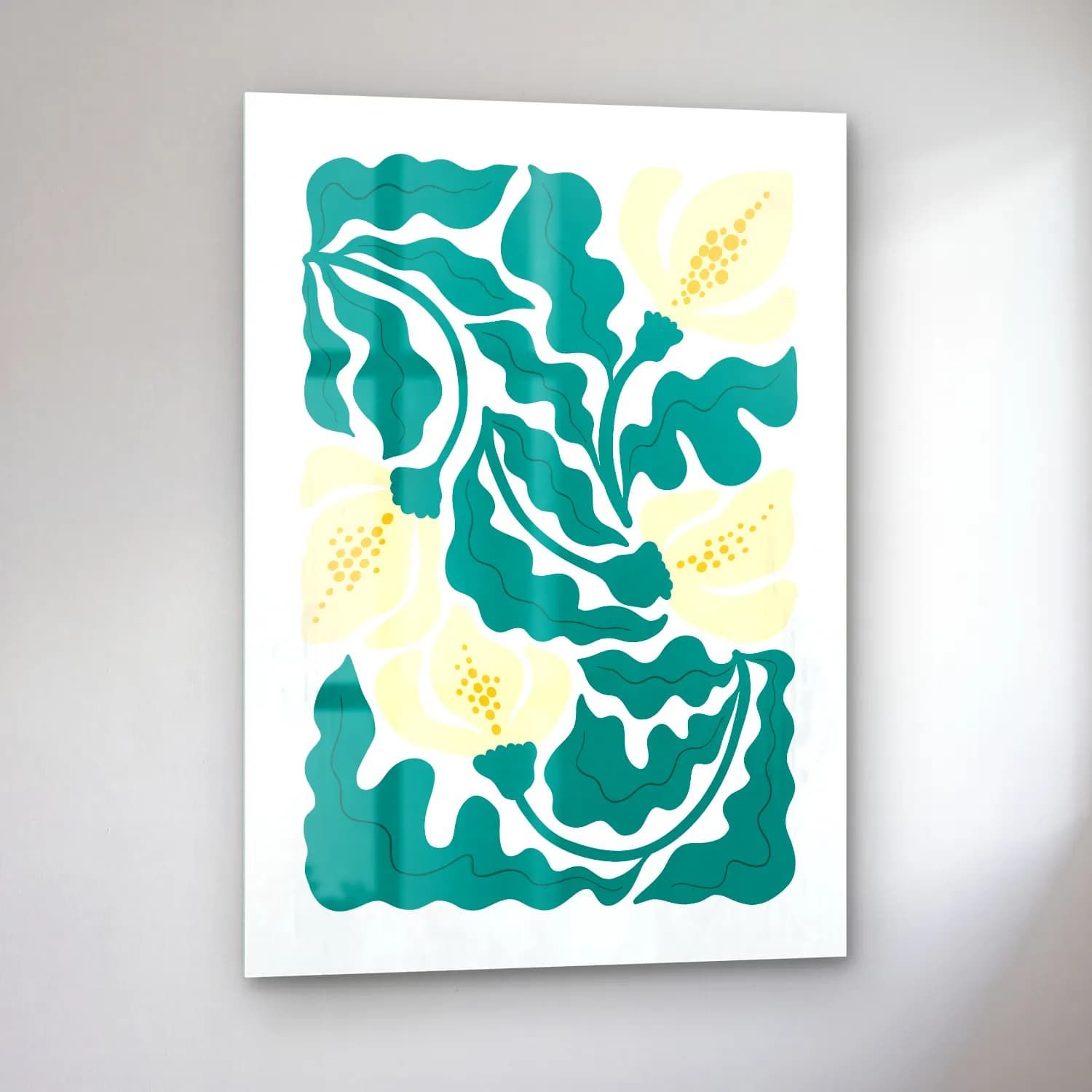 Boho Çiçek Deseni No. 83 cam tablo — sol açıdan görünüm