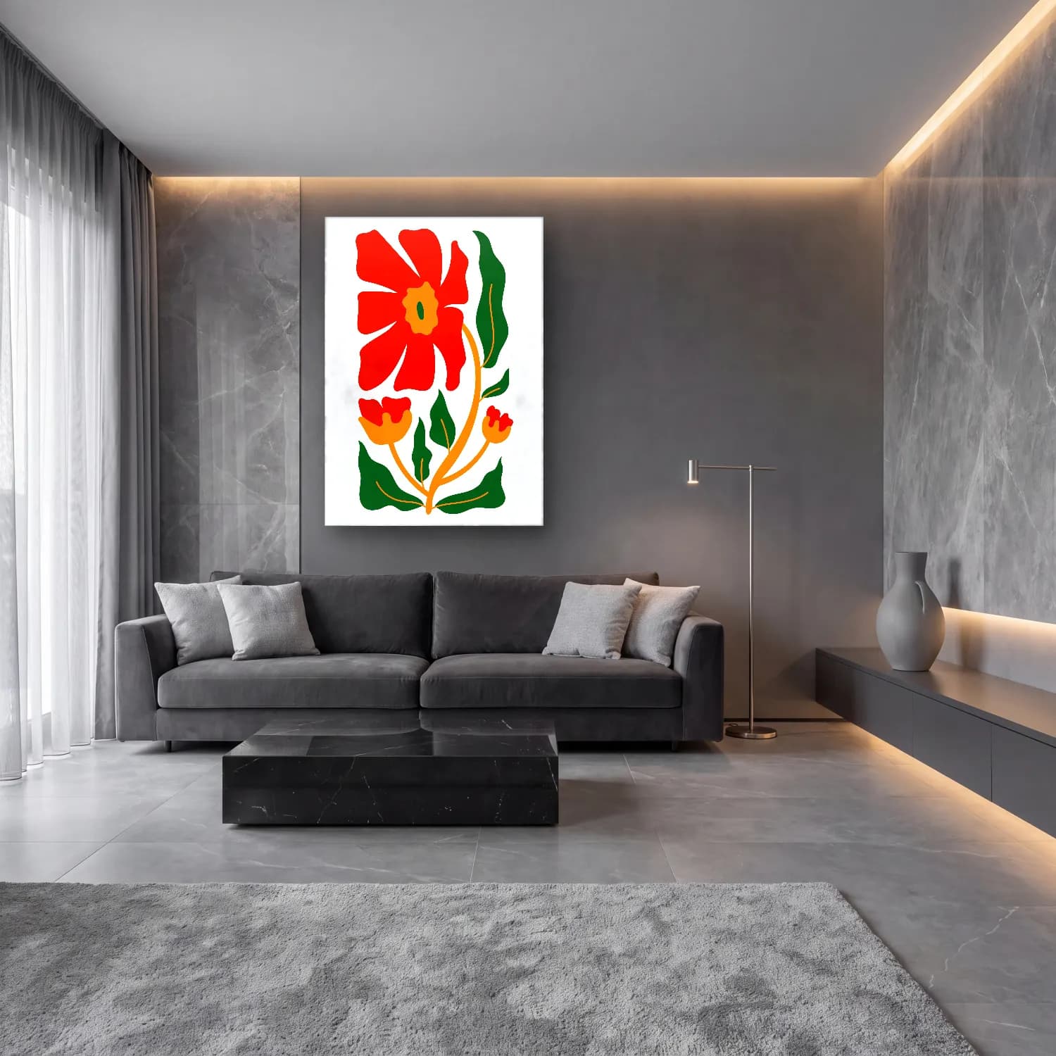 Botanik İllüstrasyon Çiçek Deseni No. 137 cam tablo — lüks salon duvarında