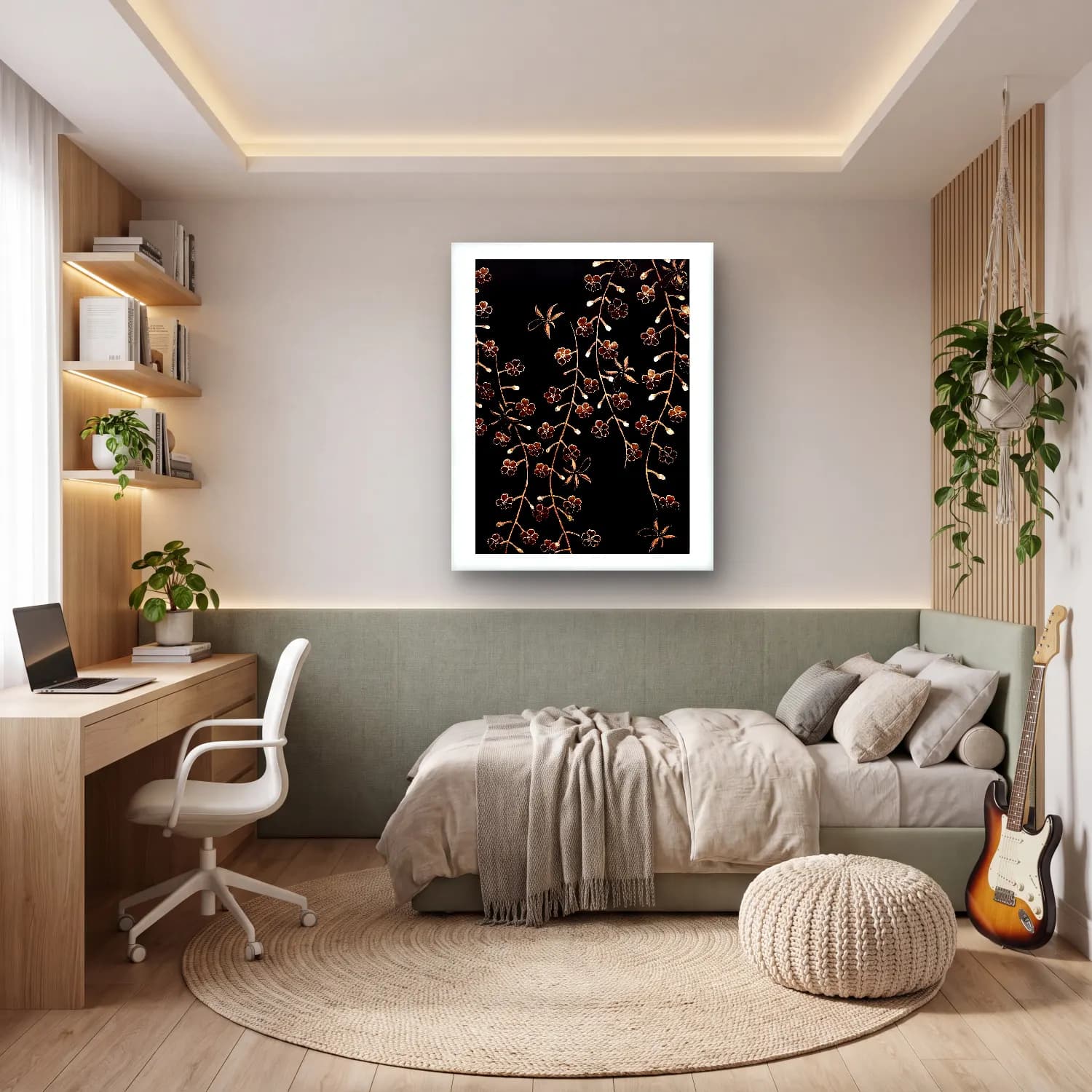Boho Çiçek Deseni No. 137 cam tablo — genç odasında