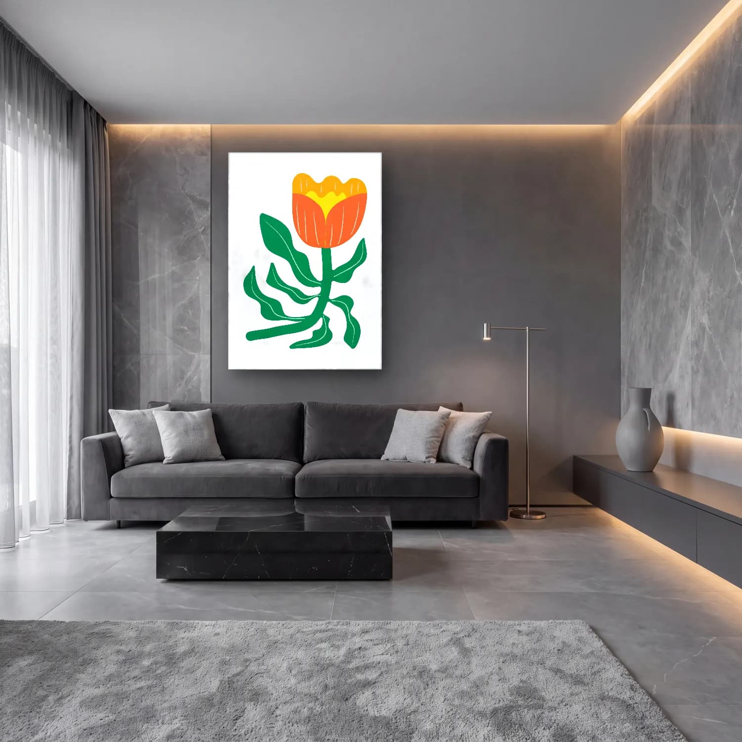 Botanik İllüstrasyon Laleler No. 22 cam tablo — lüks salon duvarında
