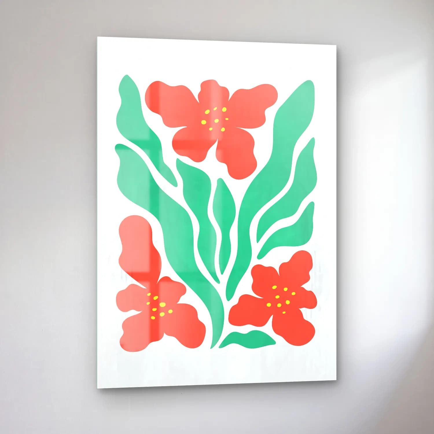 Boho Çiçek Deseni No. 84 cam tablo — sol açıdan görünüm