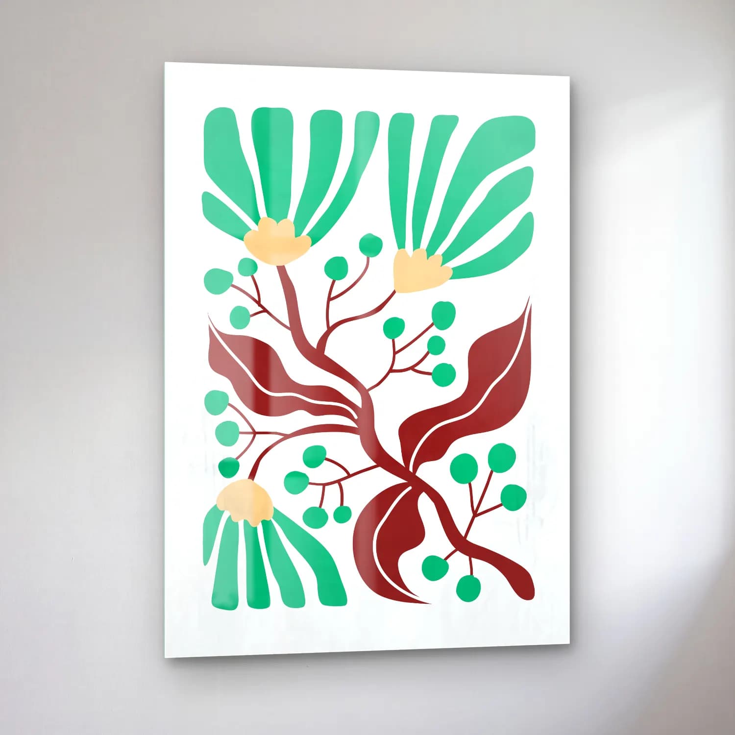 Boho Çiçek Deseni No. 85 cam tablo — sol açıdan görünüm