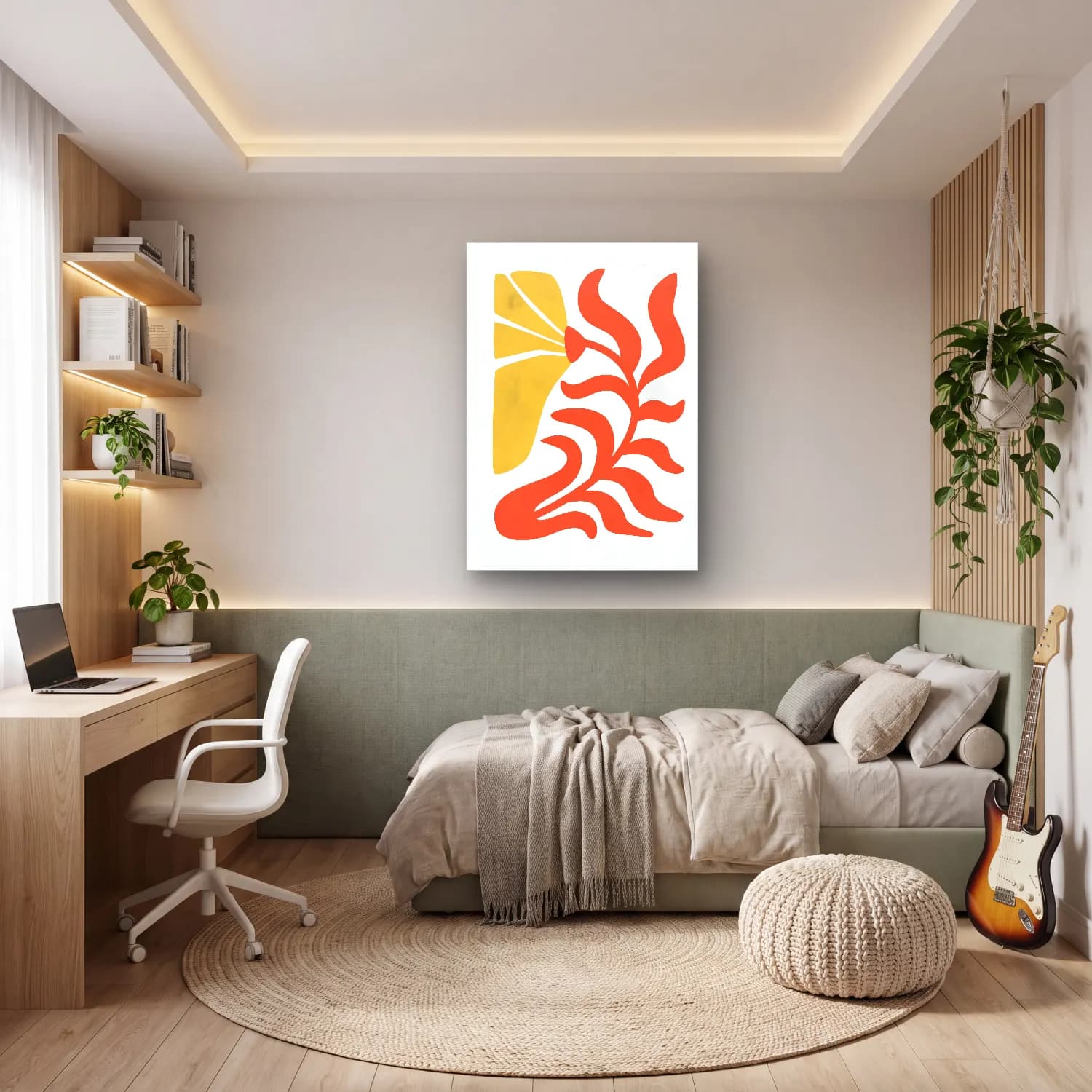 Boho Çiçek Deseni No. 87 cam tablo — genç odasında