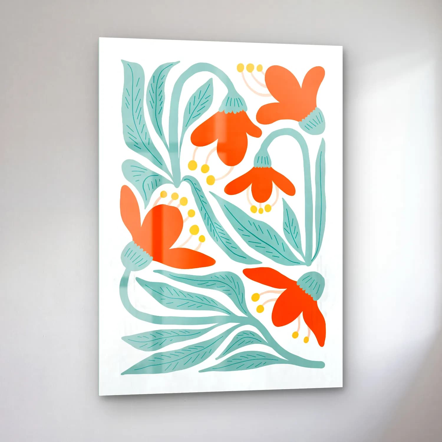 Boho Çiçek Deseni No. 88 cam tablo — sol açıdan görünüm