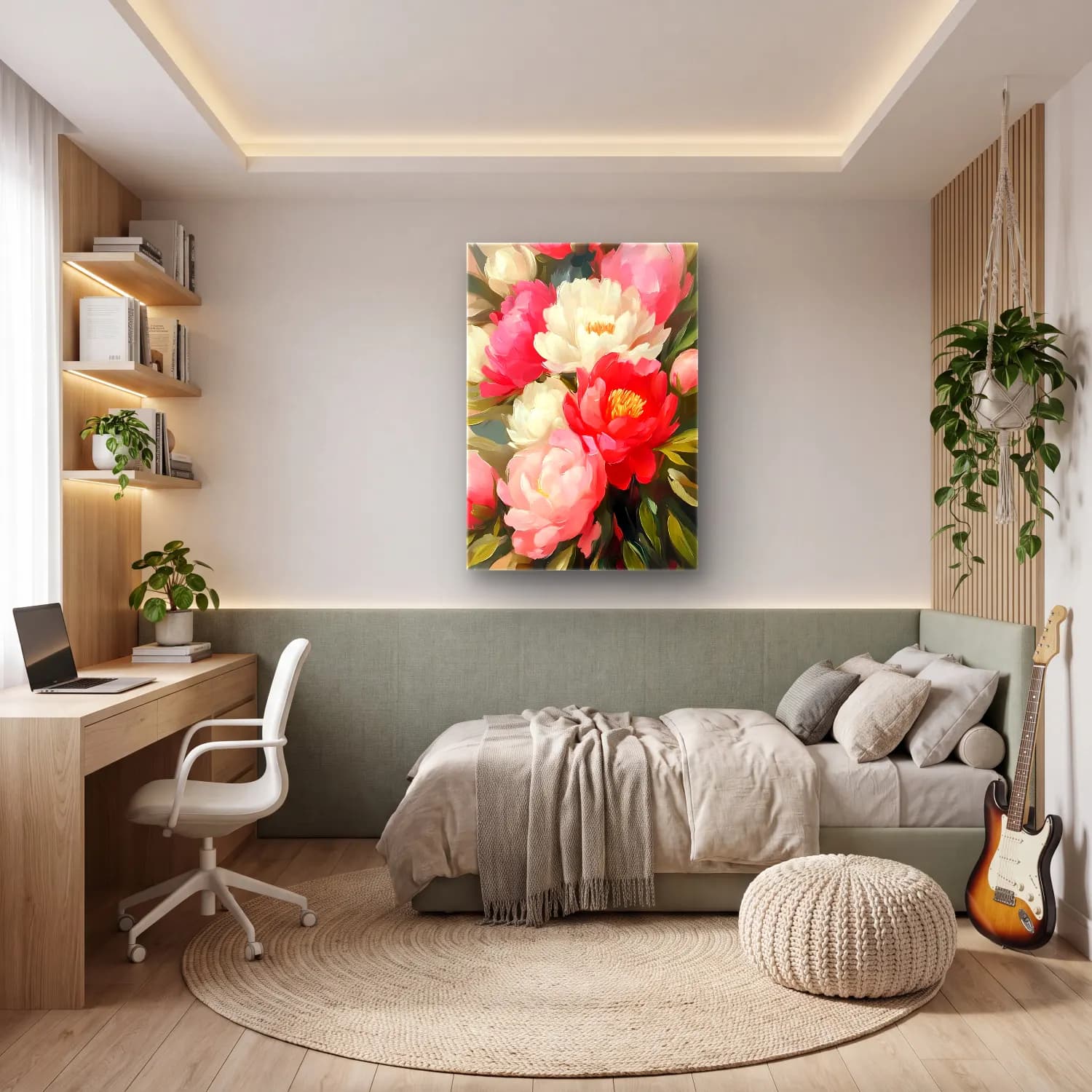 Yağlı Boya Pembe Şakayıklar No. 18 cam tablo — genç odasında
