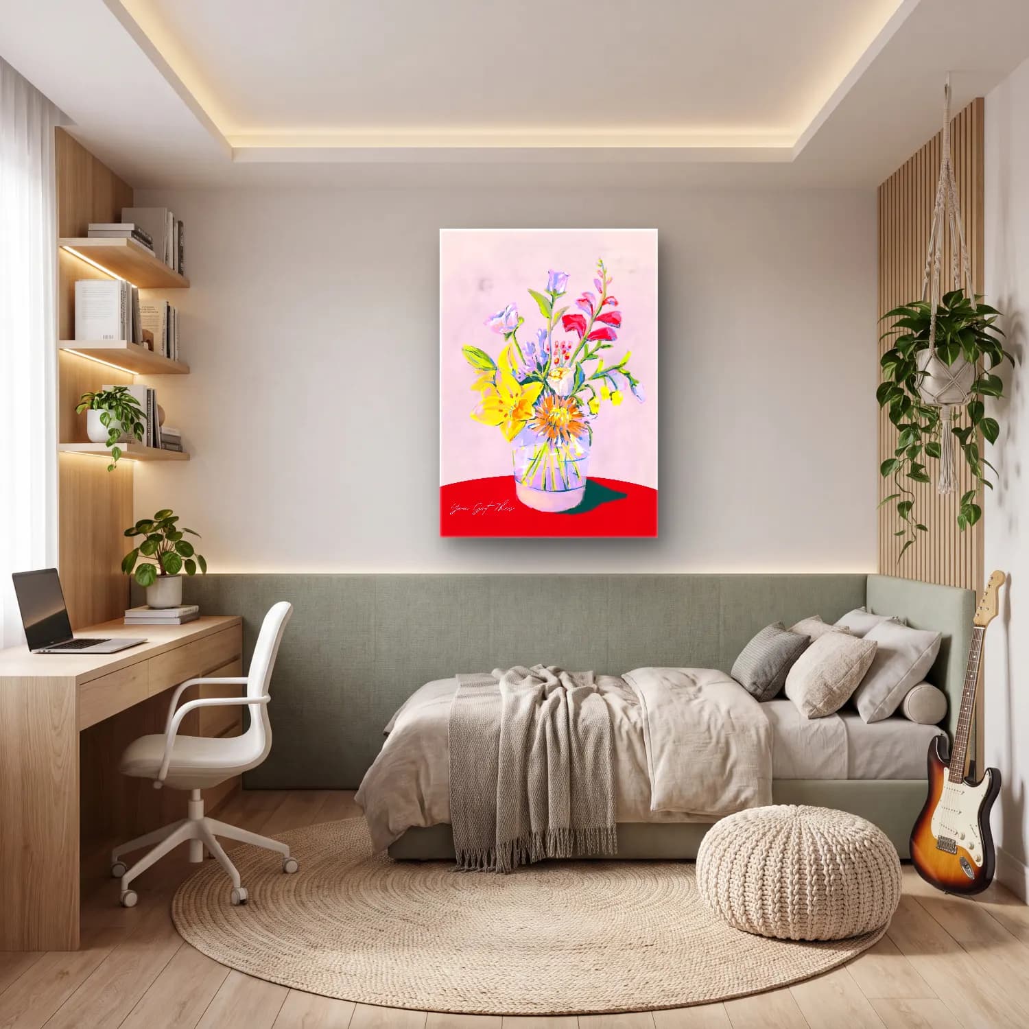 MAXIMALIST ECLECTIC – Vazoda Çiçek Buketi cam tablo — genç odasında