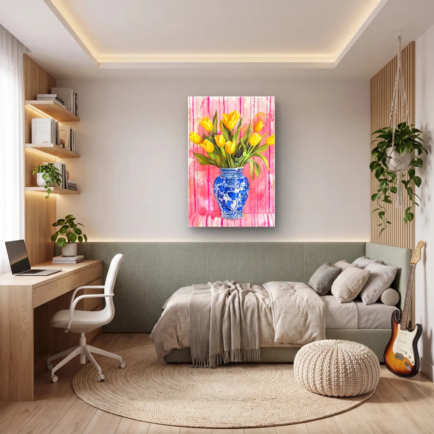 Suluboya Laleler – Sarı Tonlar cam tablo — genç odasında