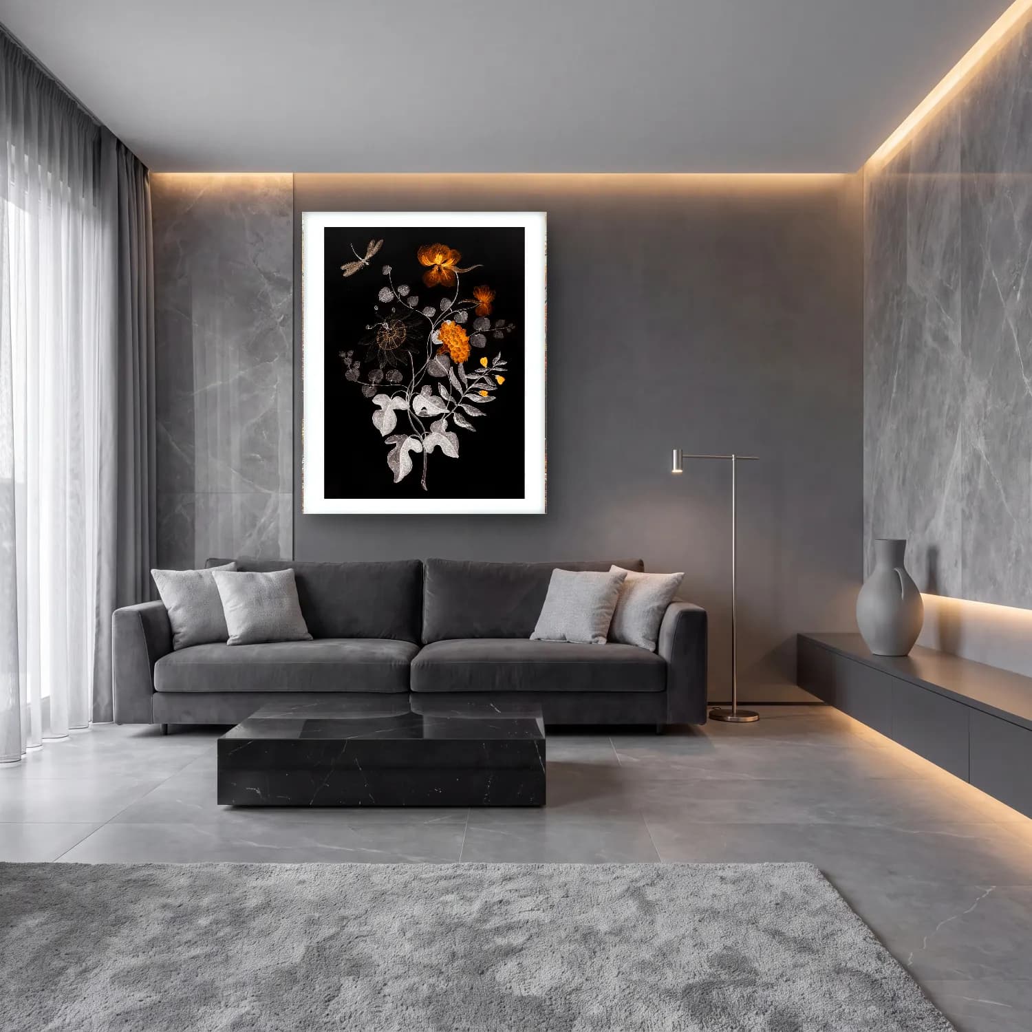 Botanik İllüstrasyon Çiçek Deseni No. 127 cam tablo — lüks salon duvarında
