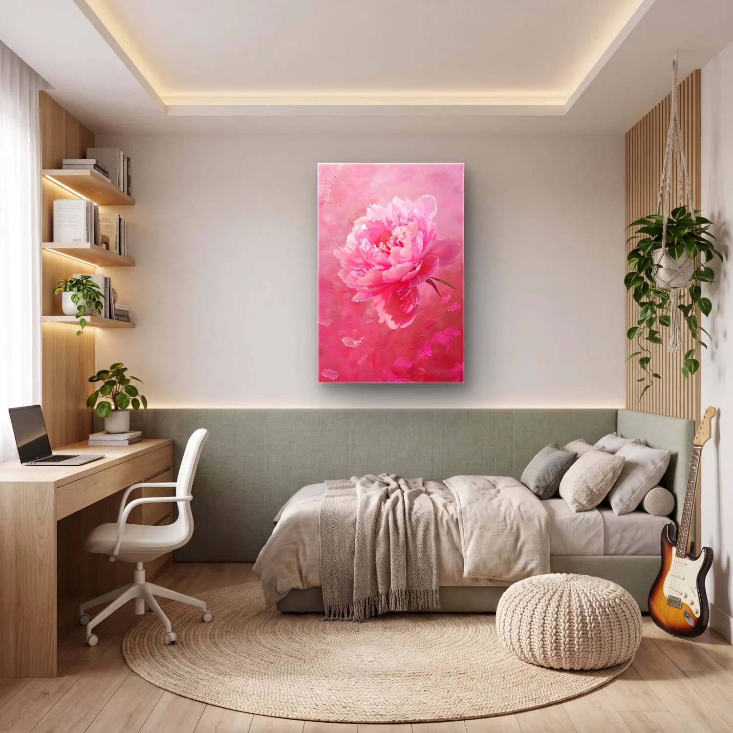 Yağlı Boya Pembe Şakayıklar No. 21 cam tablo — genç odasında