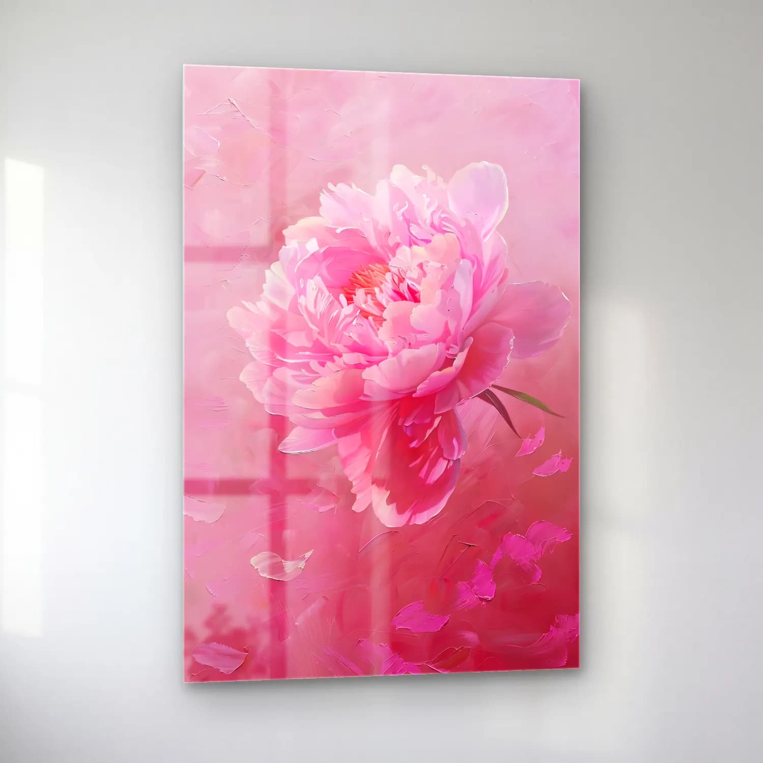Yağlı Boya Pembe Şakayıklar No. 21 cam tablo — sol açıdan görünüm