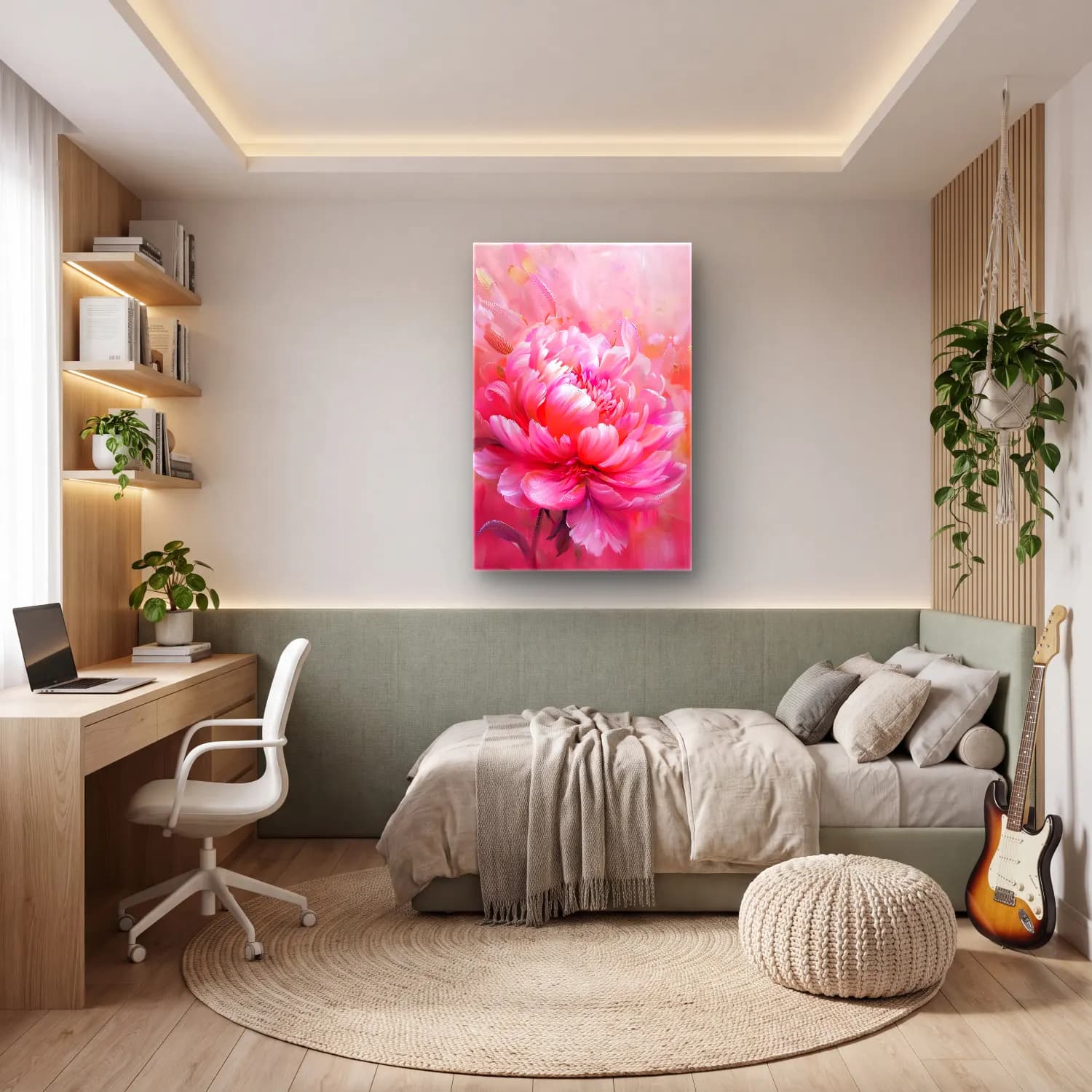 Yağlı Boya Pembe Şakayıklar No. 22 cam tablo — genç odasında
