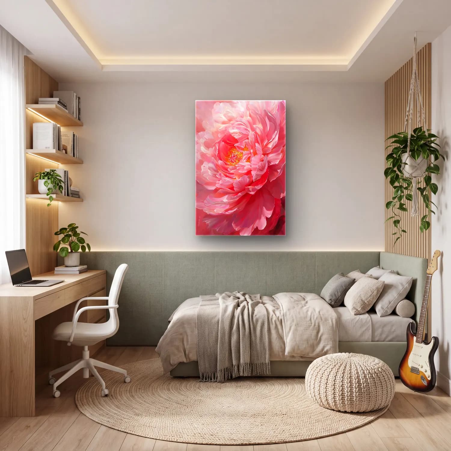 Botanik İllüstrasyon Pembe Şakayıklar No. 11 cam tablo — genç odasında