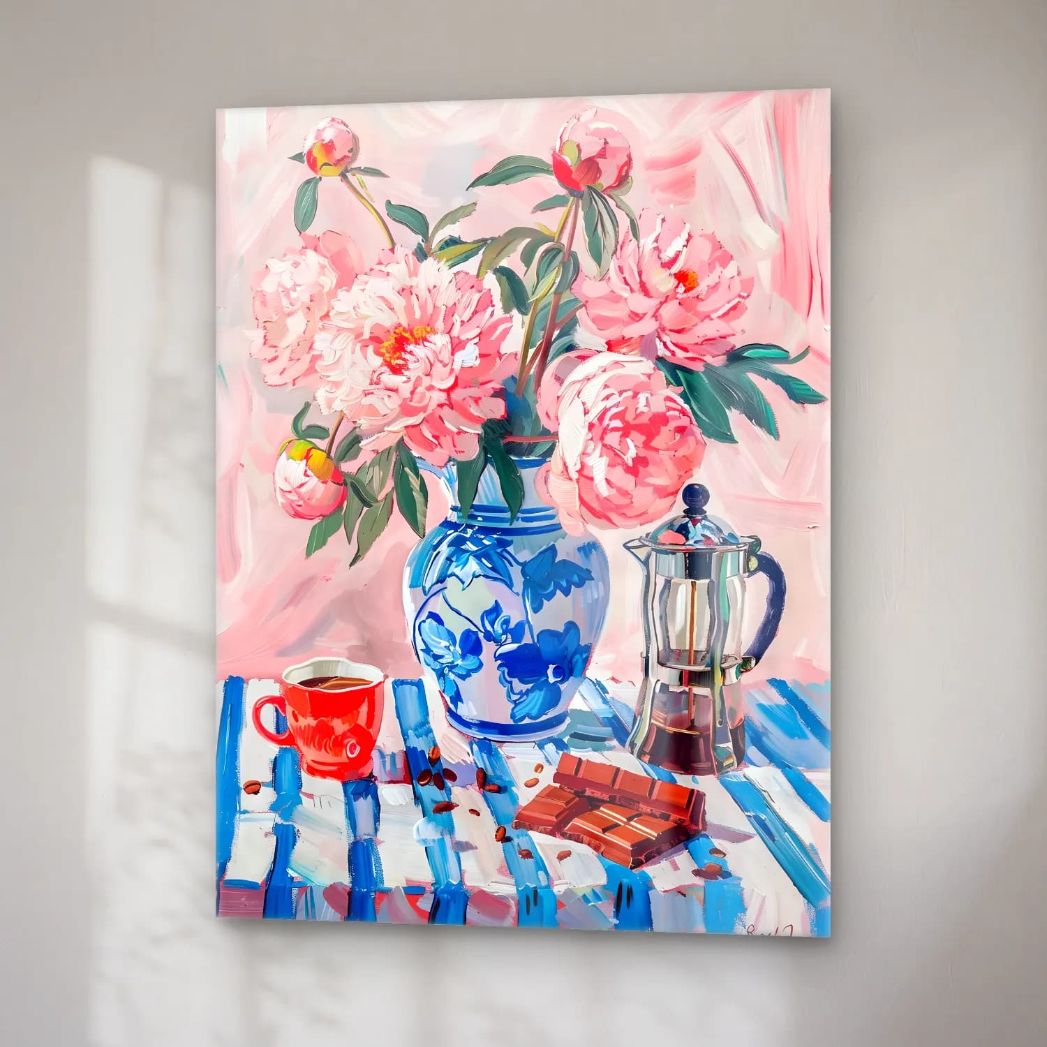 Yağlı Boya Pembe Şakayıklar No. 23 cam tablo — sağ açıdan görünüm