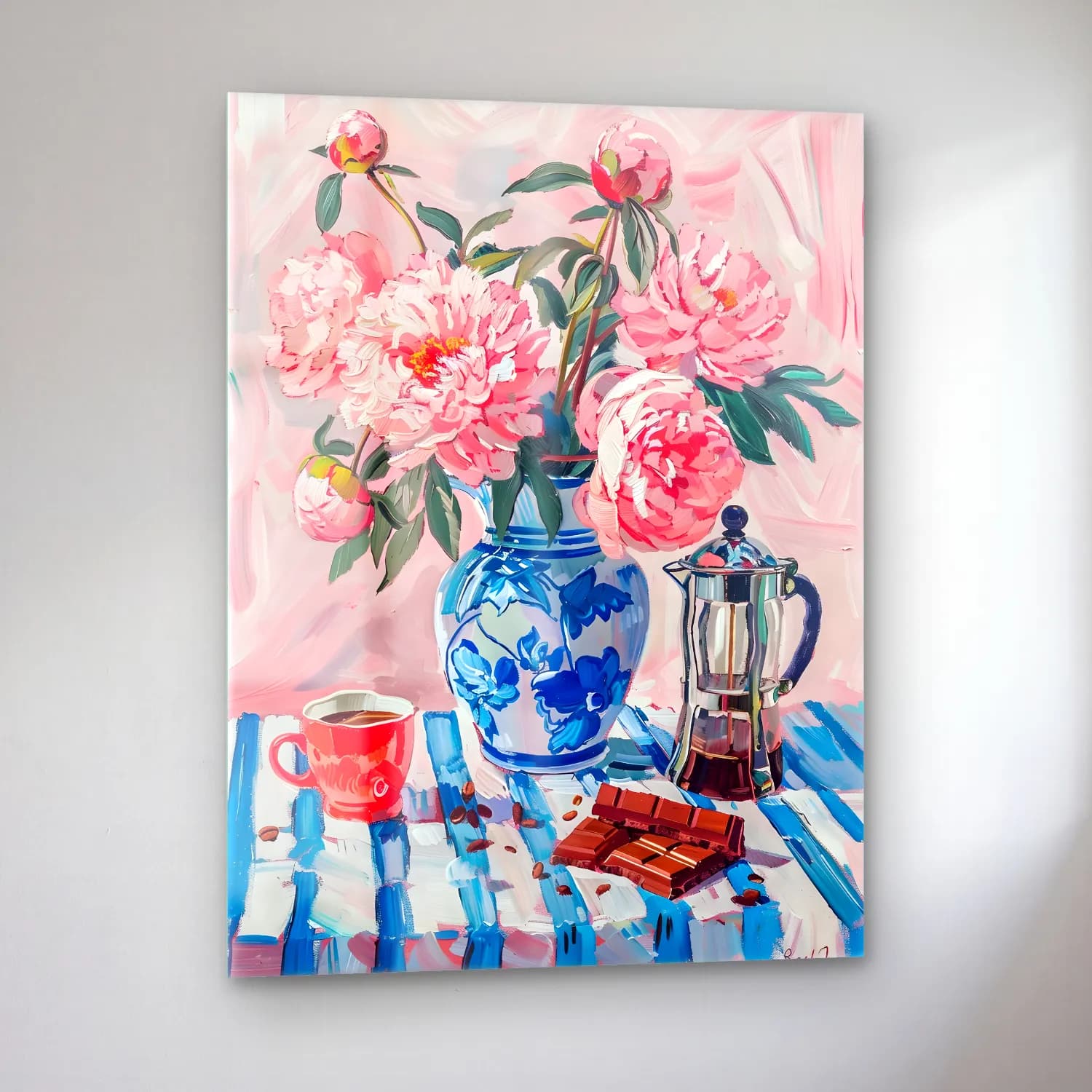 Yağlı Boya Pembe Şakayıklar No. 23 cam tablo — sol açıdan görünüm