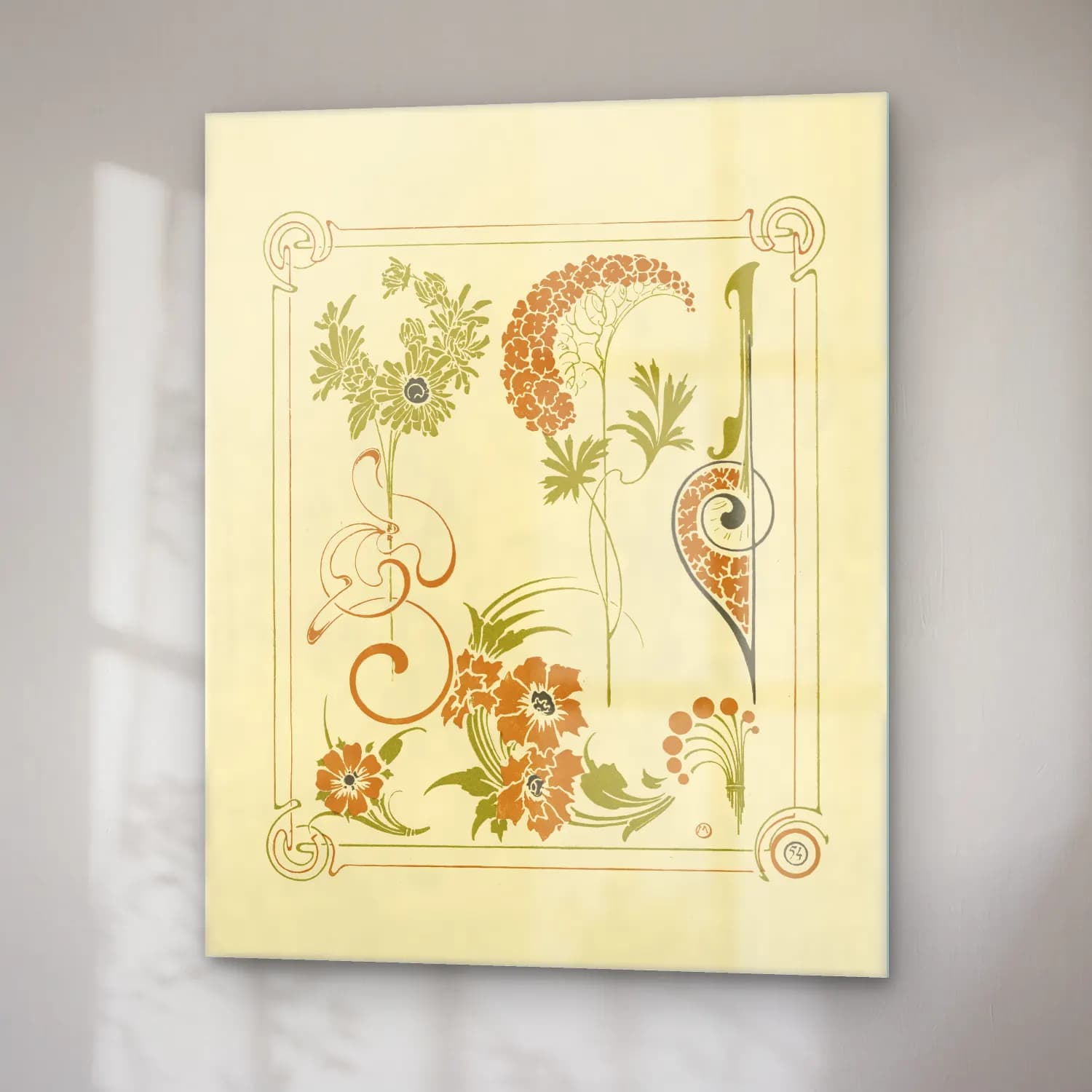 Botanik İllüstrasyon Çiçek Deseni No. 142 cam tablo — sağ açıdan görünüm
