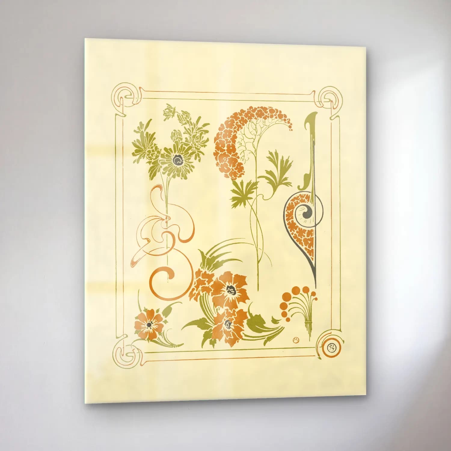 Botanik İllüstrasyon Çiçek Deseni No. 142 cam tablo — sol açıdan görünüm