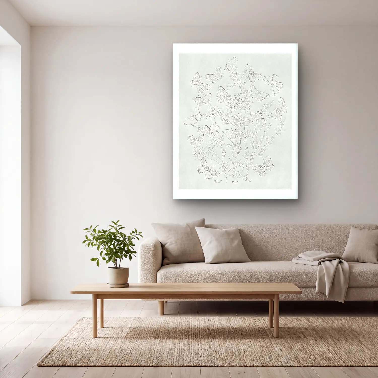 Pastel Çiçek Deseni No. 90 cam tablo — açık renk salonda