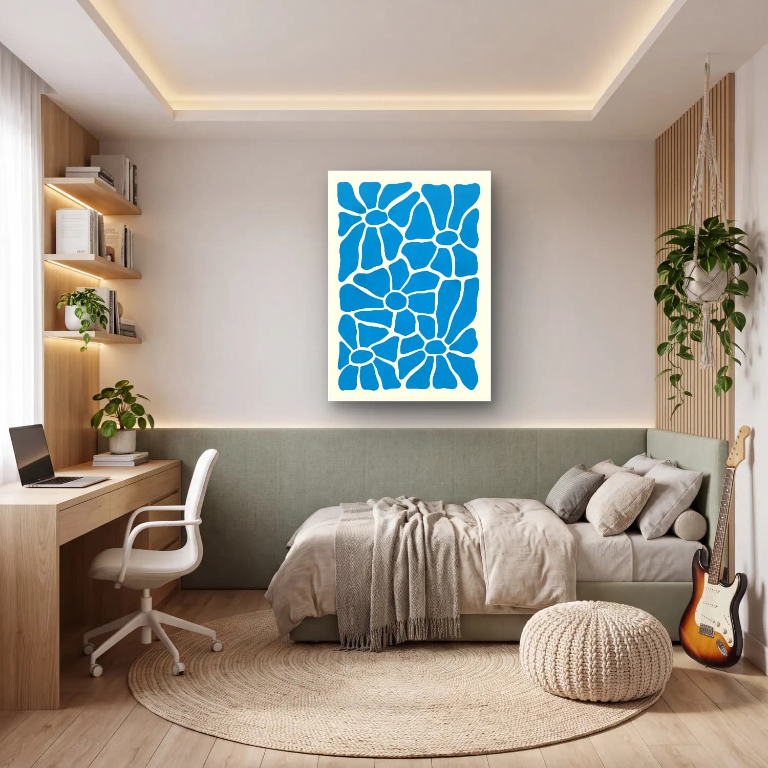 Boho Çiçek Deseni No. 100 cam tablo — genç odasında