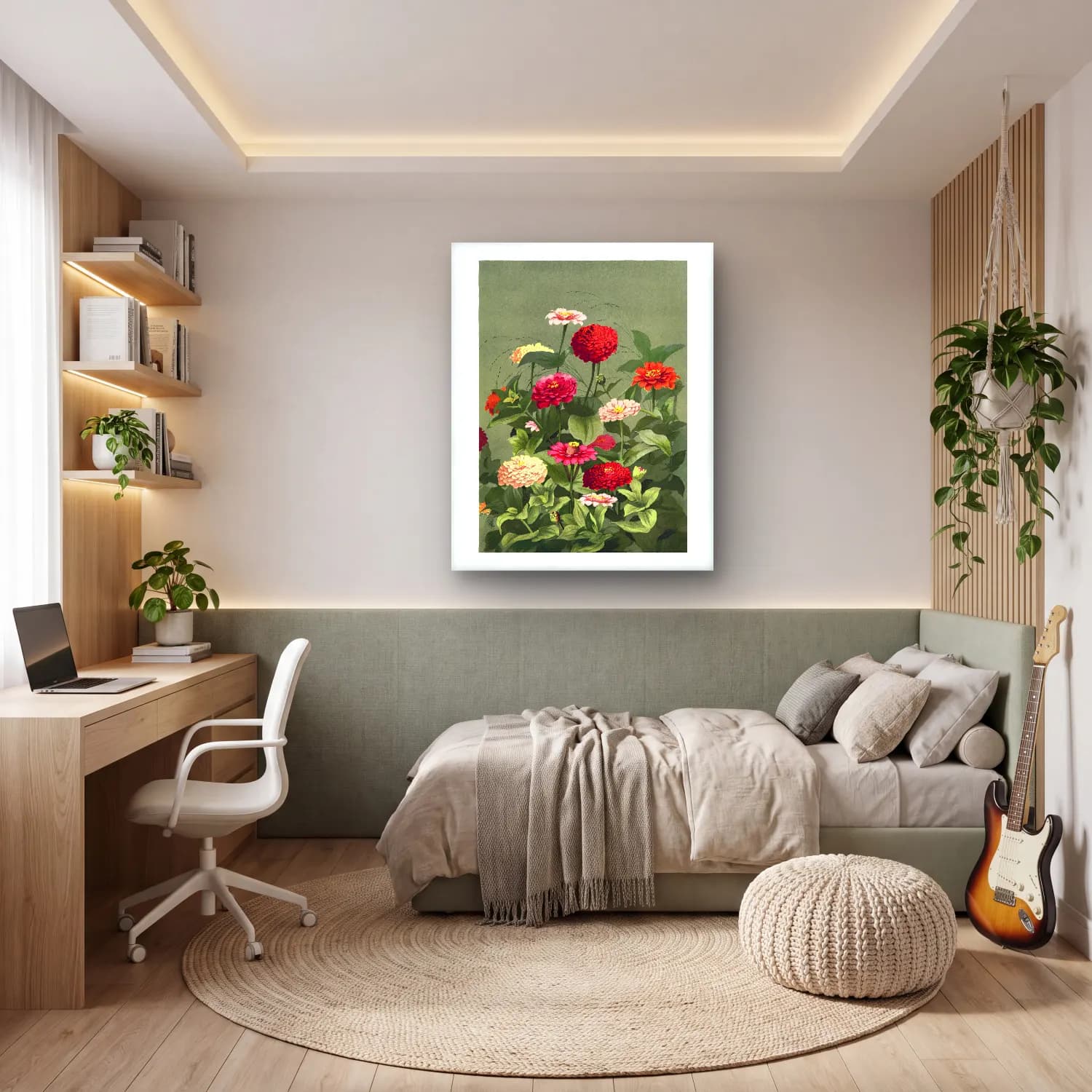 Botanik İllüstrasyon Çiçek Bahçesi – Pastel Tonlar cam tablo — genç odasında