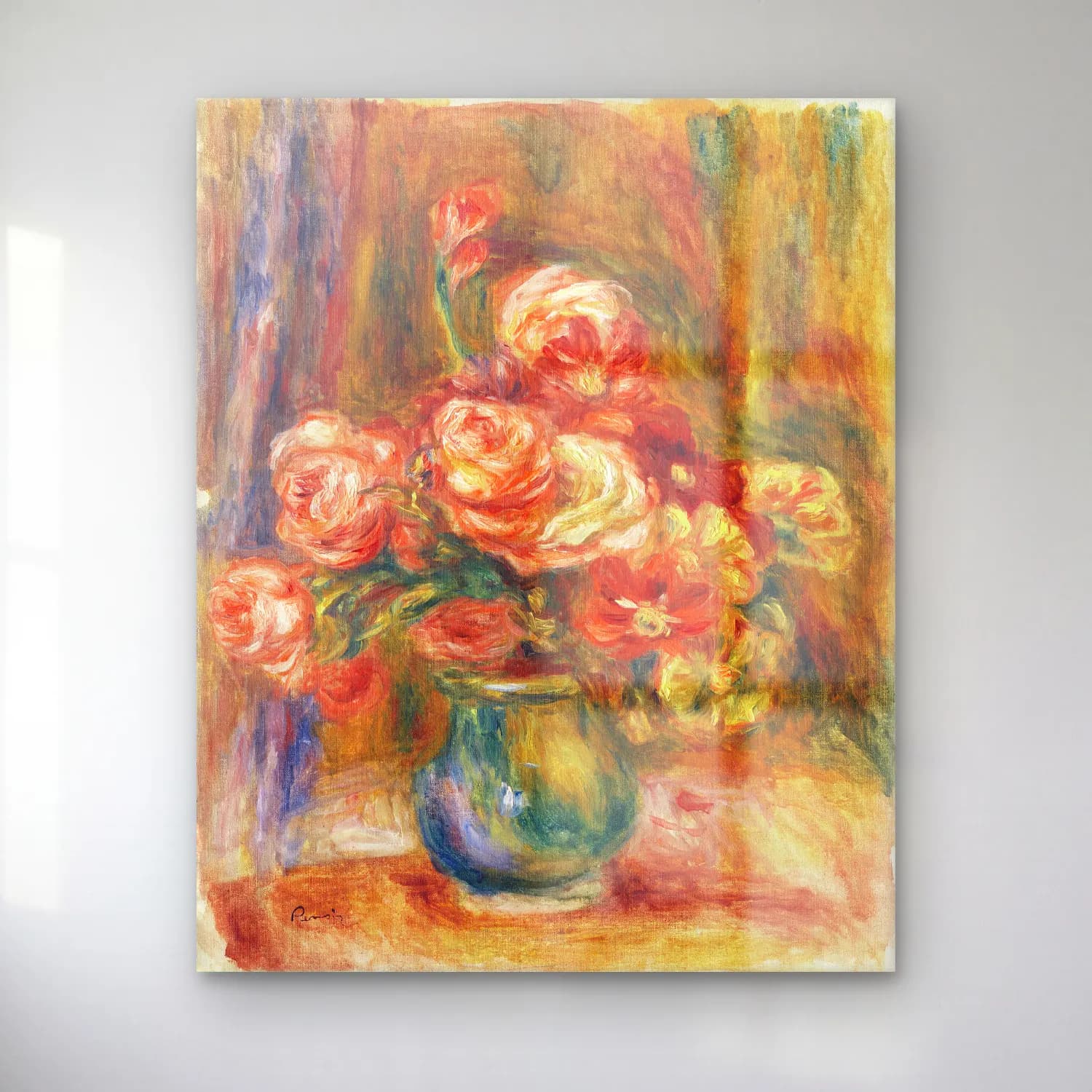 Pierre-Auguste Renoir – Vase of Roses cam tablo — Pierre-Auguste Renoir – Vase of Roses — empresyonist vazoda çiçek buketi