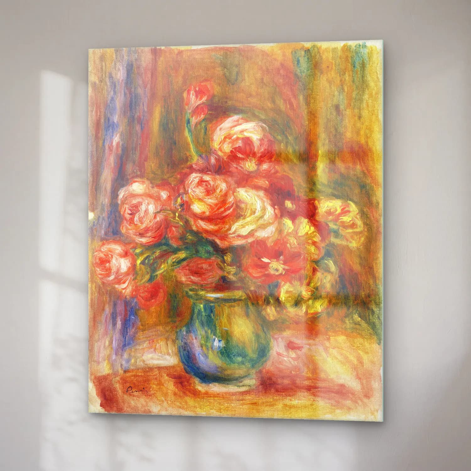 Pierre-Auguste Renoir – Vase of Roses cam tablo — sağ açıdan görünüm