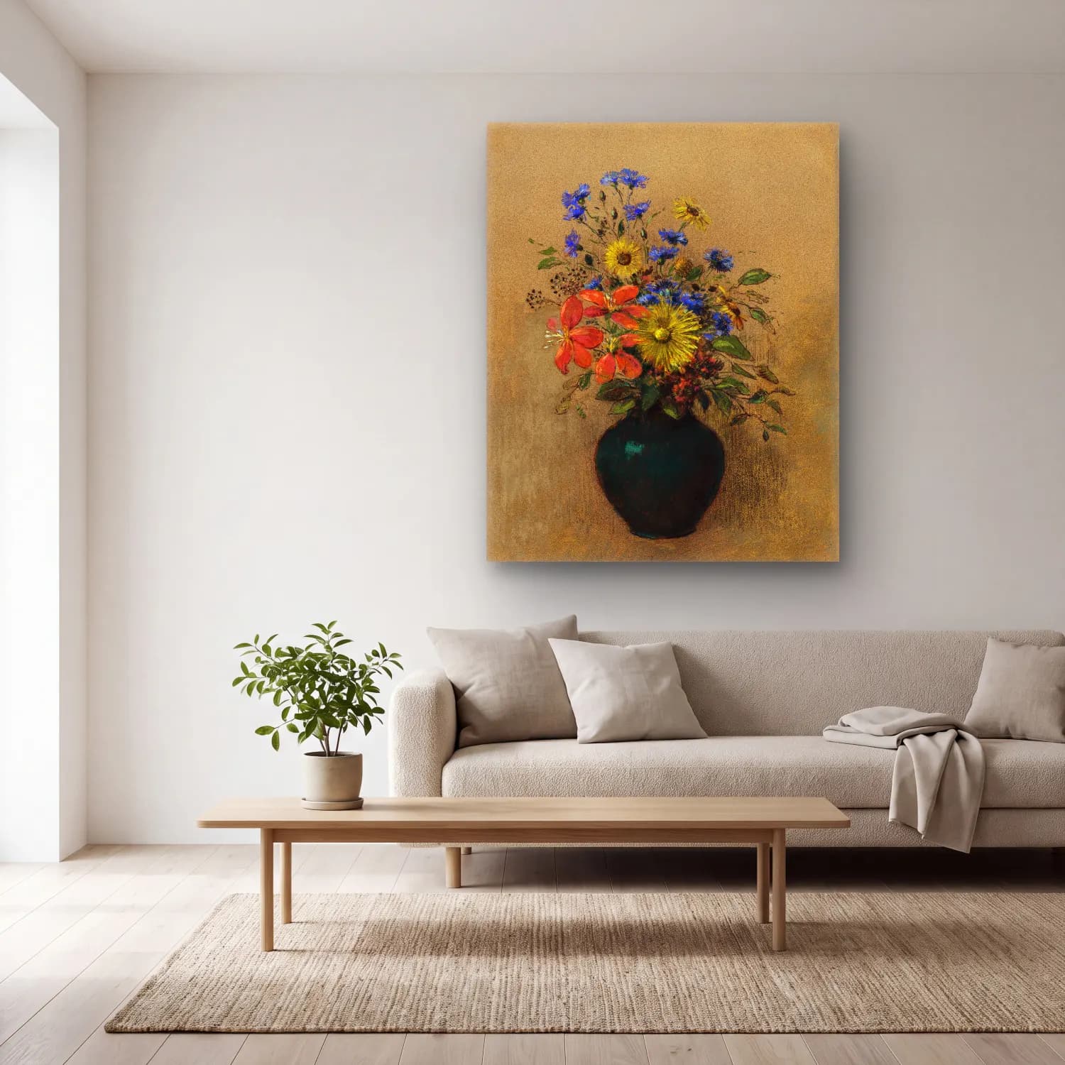 Odilon Redon – Wildflowers cam tablo — açık renk salonda
